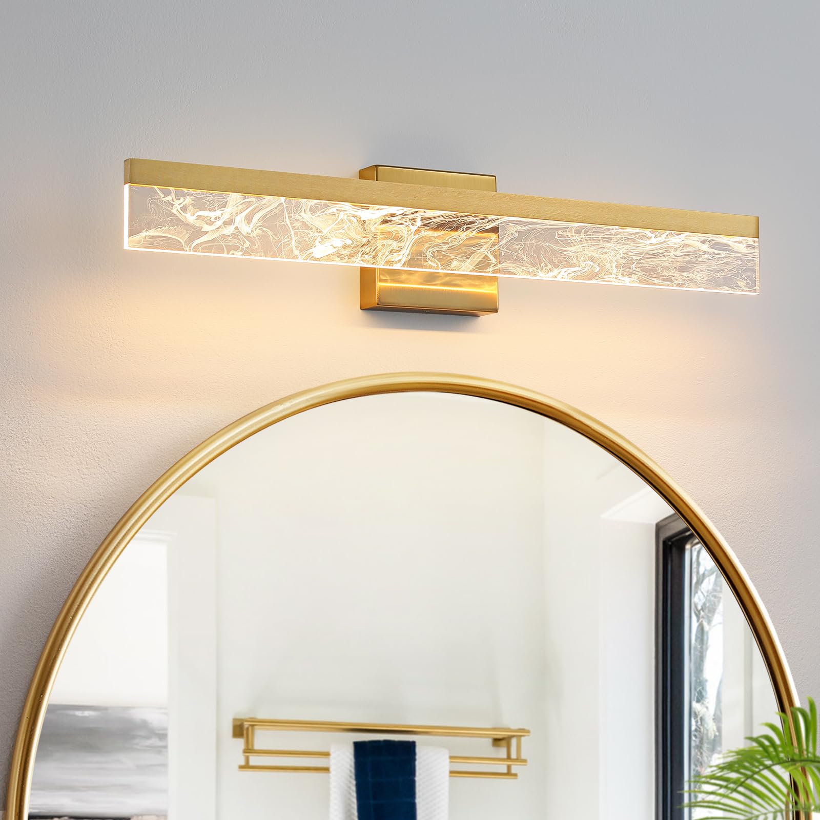 AIJIASI Gold Vanity Light Fixture - 24 Inch Dimmable LED, 18W, 3000K Warm Lighting, Model 8205WL-24GD-US