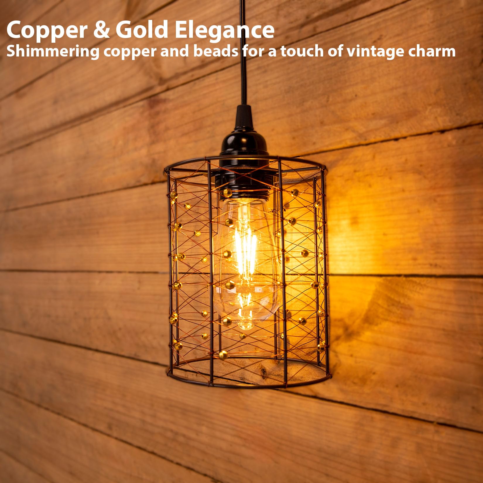 ALL FORTUNE Battery Operated Hanging Outdoor Chandelier, Copper, Reddish Brown, Small, Model KF61835-BO, Ideal for Gazebo and Patio