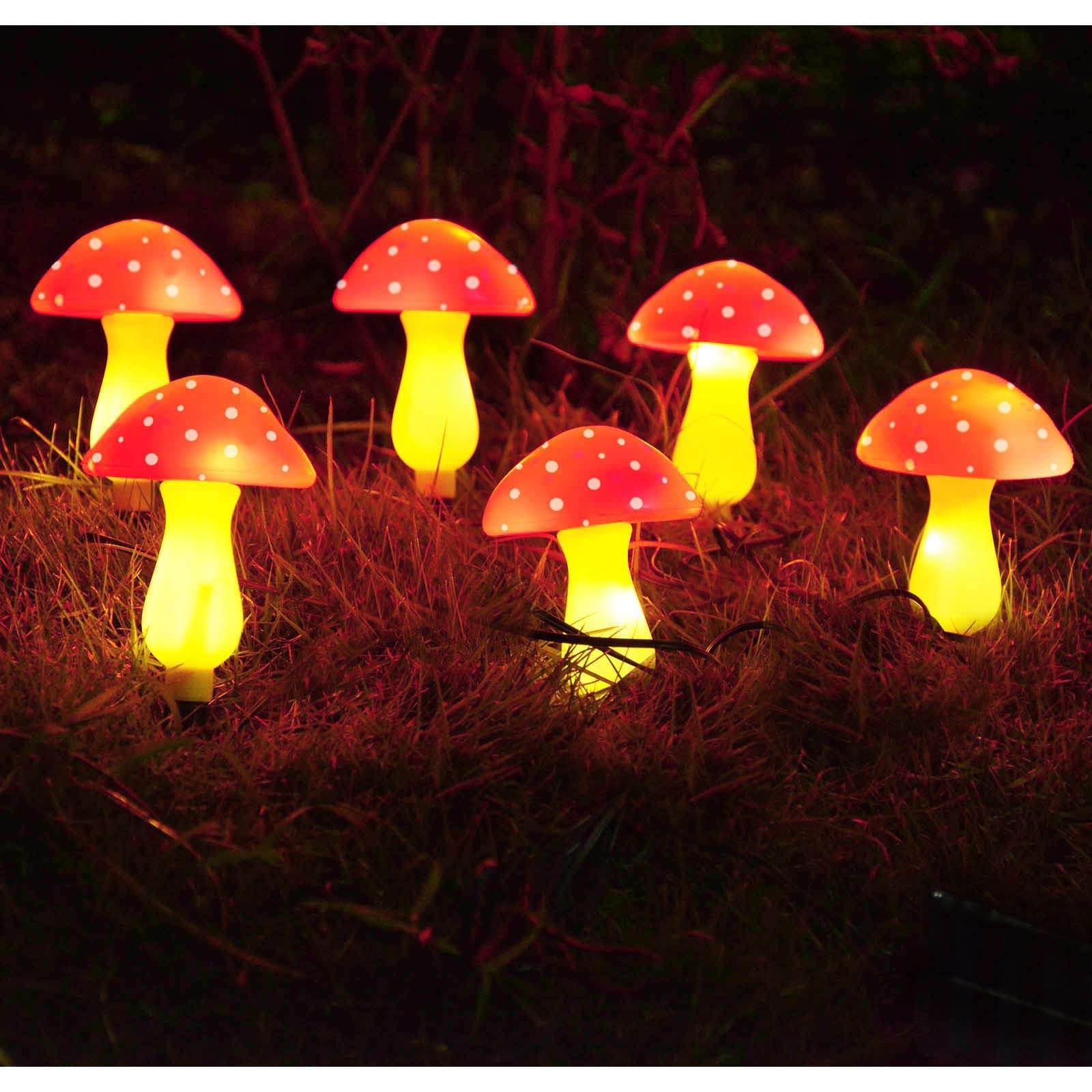 Abkshine New Upgraded Waterproof Solar Mushroom Lights Outdoor Decor, 8 Modes For Garden Pathway Landscape Yard Easter Pathway Halloween Xmas Decorations, Set Of 6 Red