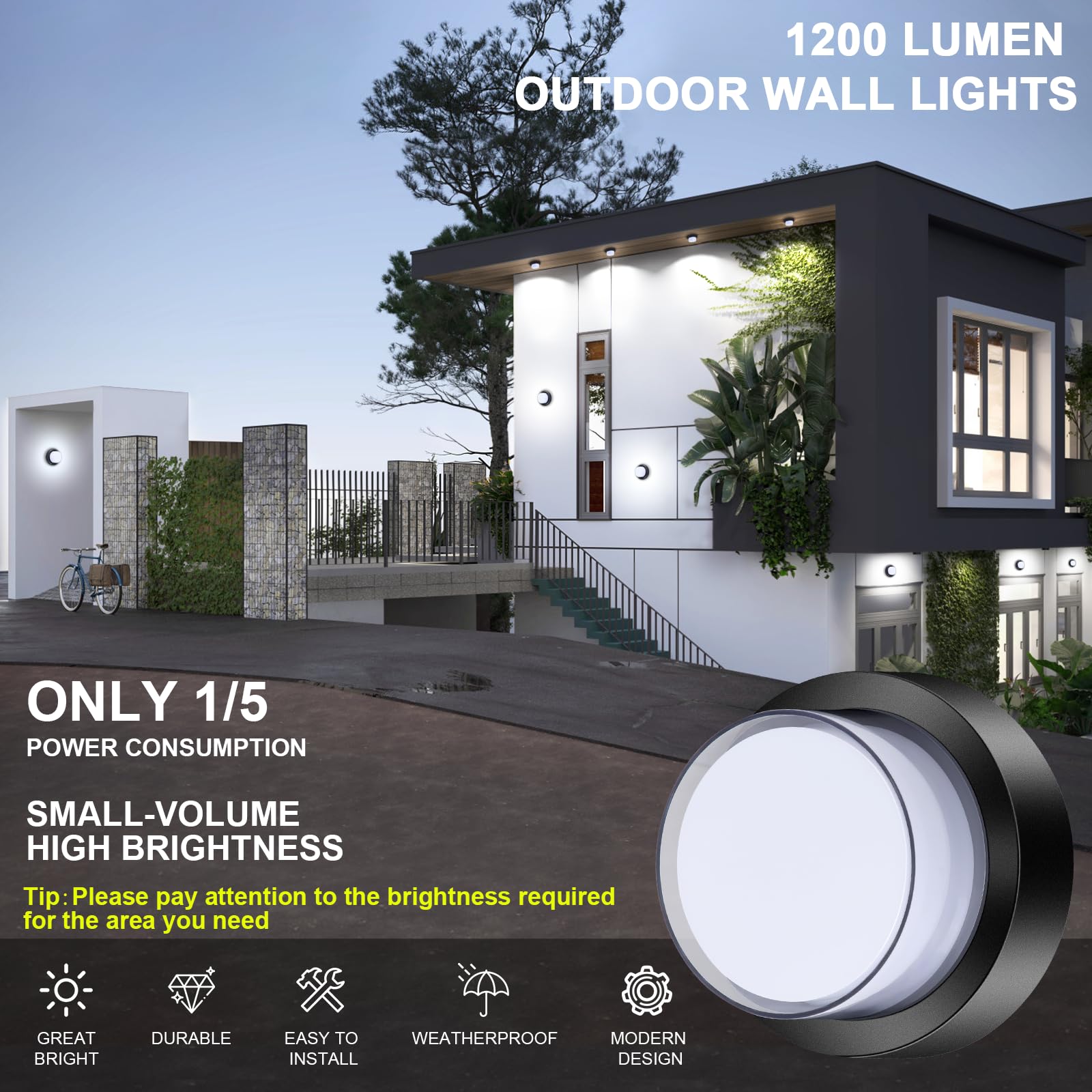 Tomourd Outdoor Led Flood Lights  Waterproof Modern Exterior Wall Light  12W Anti Rust Outside Porch Lighting With 6000K Daylight Small Circle Wall Mount Fixtures For House Backdoor Yard Entryway