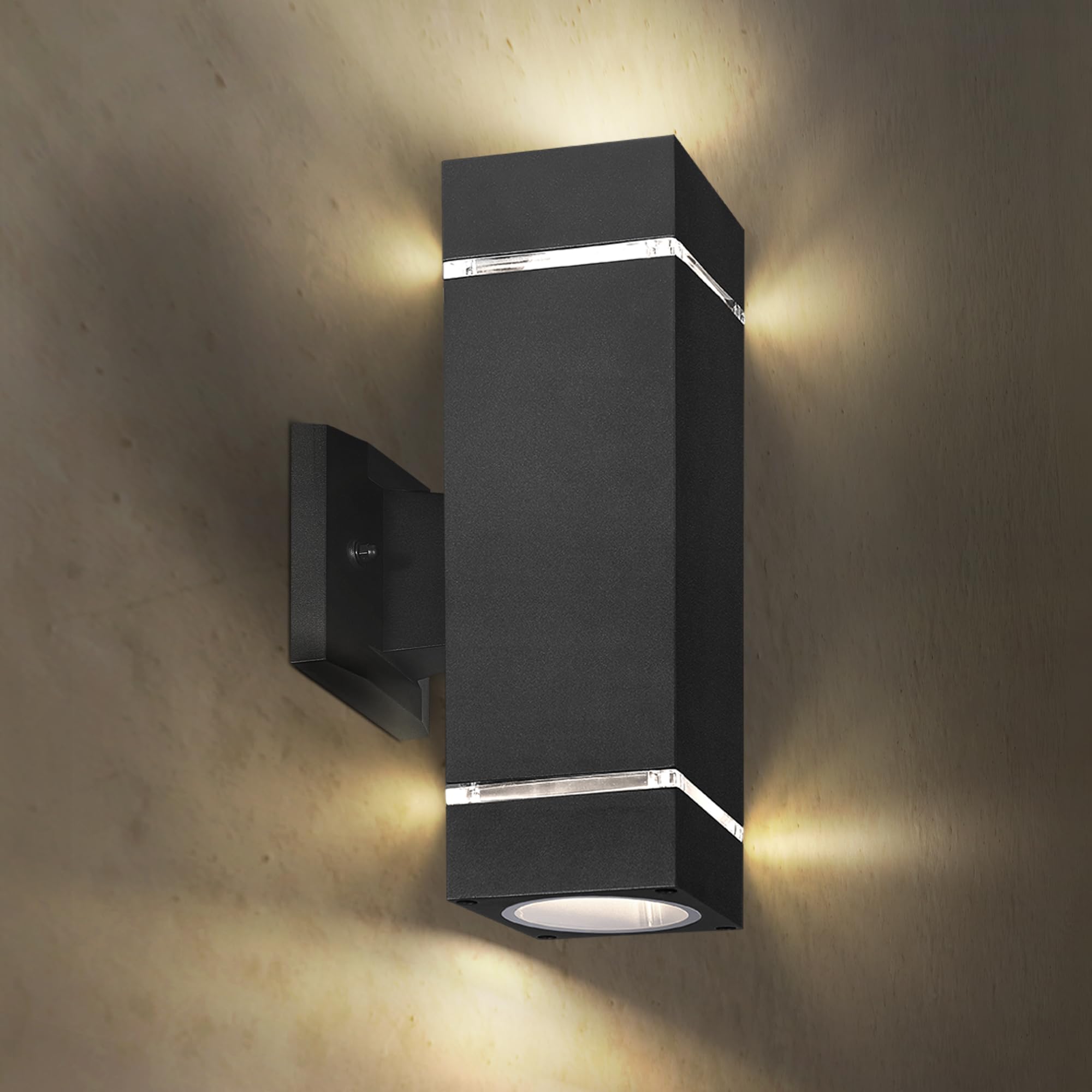 ASD 2-Way Square Wall Light Fixture | Dimmable, Waterproof | Black | Model A-OCLS-2B-BK