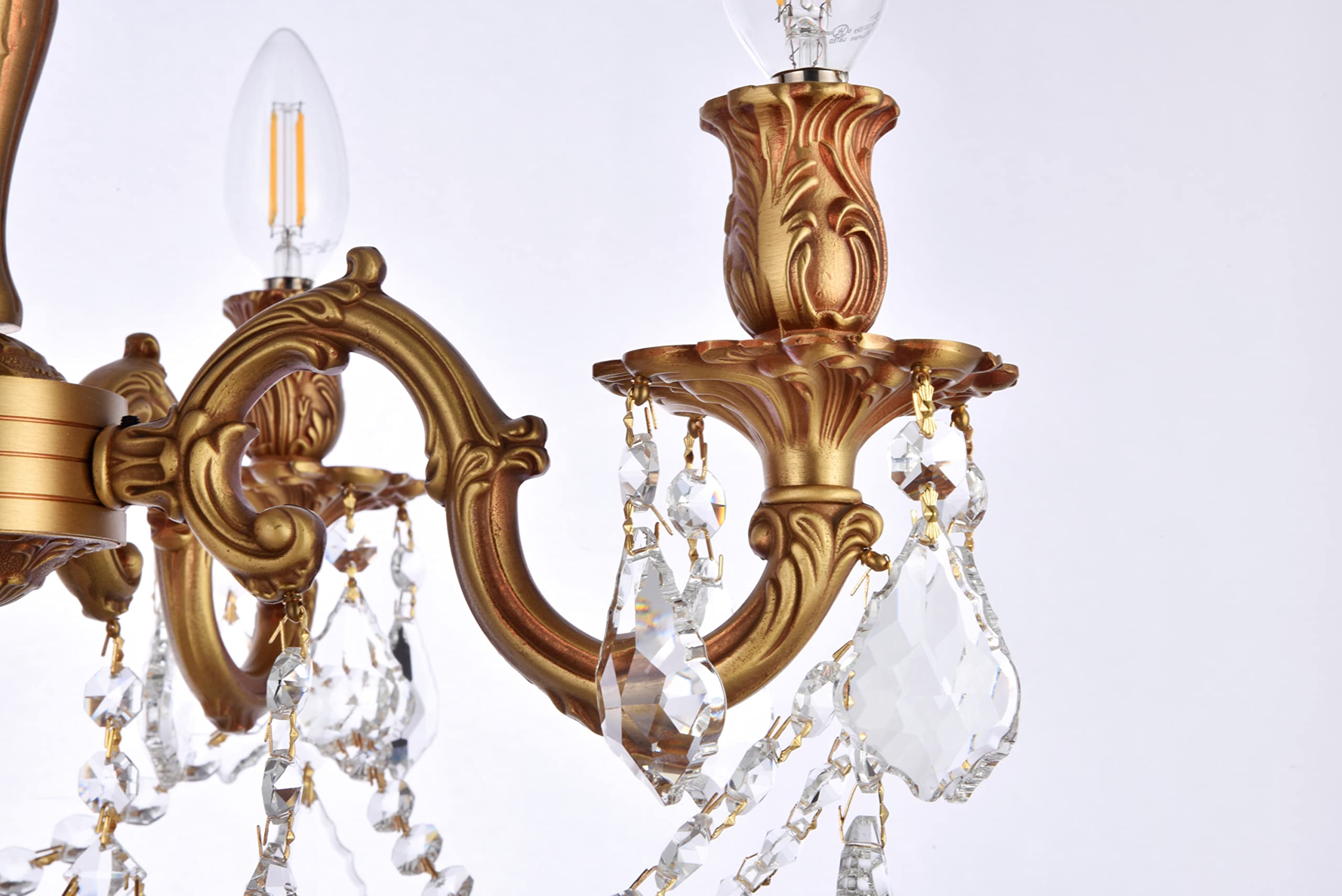 Elegant Lighting Crystal Chandelier, 4-Light, 17in, French Gold Finish, Model 9204F17FG/RC, Clear Crystals