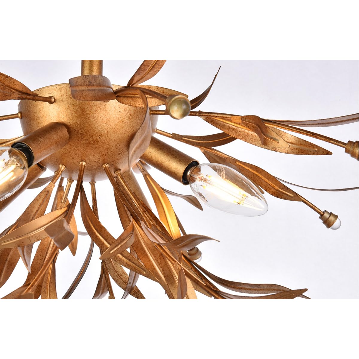 Living District 4-Light Flush Mount Light Fixture, Mid-Century Design, Steel and Crystal, Gold Leaf Finish, Model LD810F19GL