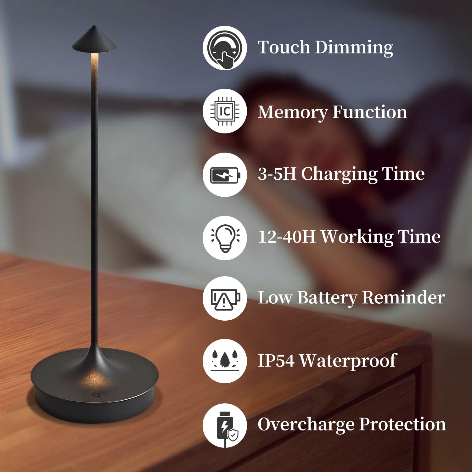 Cordless Table Lamp Rechargeable Led Battery Operated 4000Mah Table Lamp Touch Dimmable Lamp Outdoor Waterproof Portable Wireless Table Light For Dining Restaurant Bar Indoor/Outdoor Use(Black-2Pc)