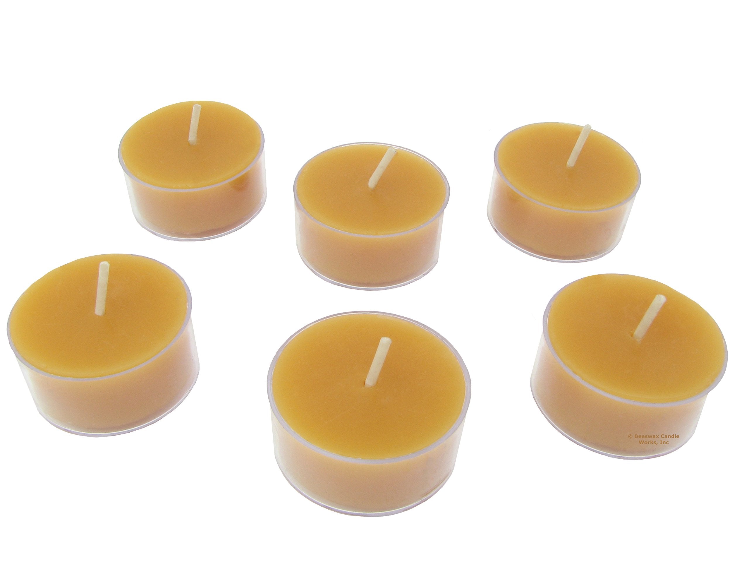 Beeswax Candle Works, 6-Hour Tea Lights (Pack Of 60) Clear Cups, 100% Usa Beeswax