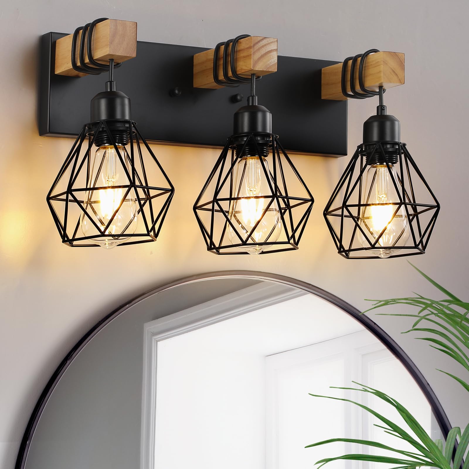VbiTmn Farmhouse Vanity Light 3-Light Metal Black Wall Sconces for Bathroom, Living Room, Bedroom, Hallway VB021