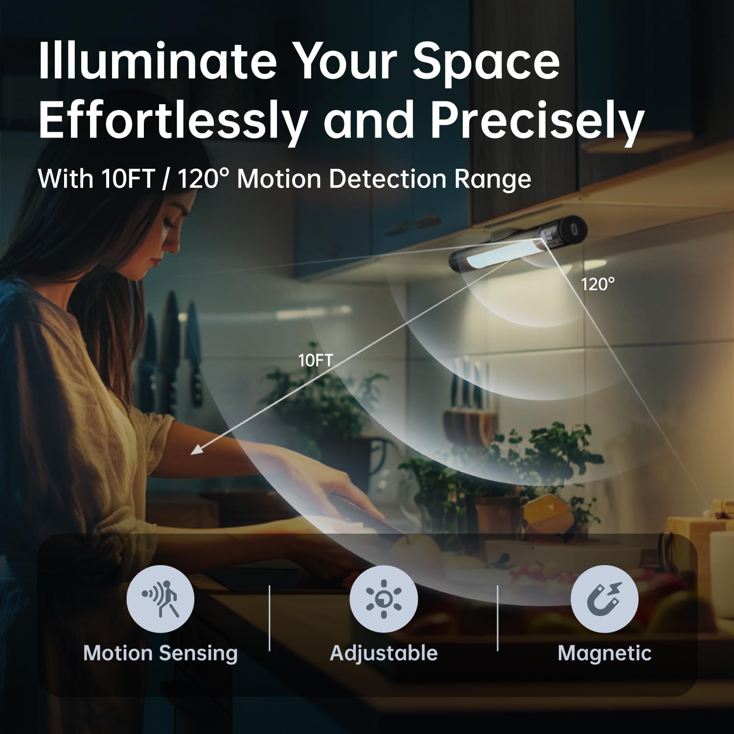 Lafaer Motion Sensor Under Cabinet Lights Adjustable Angle 3 Color Temperatures With Digital Display For Closet, Wardrobe, Kitchen, Stair - Black