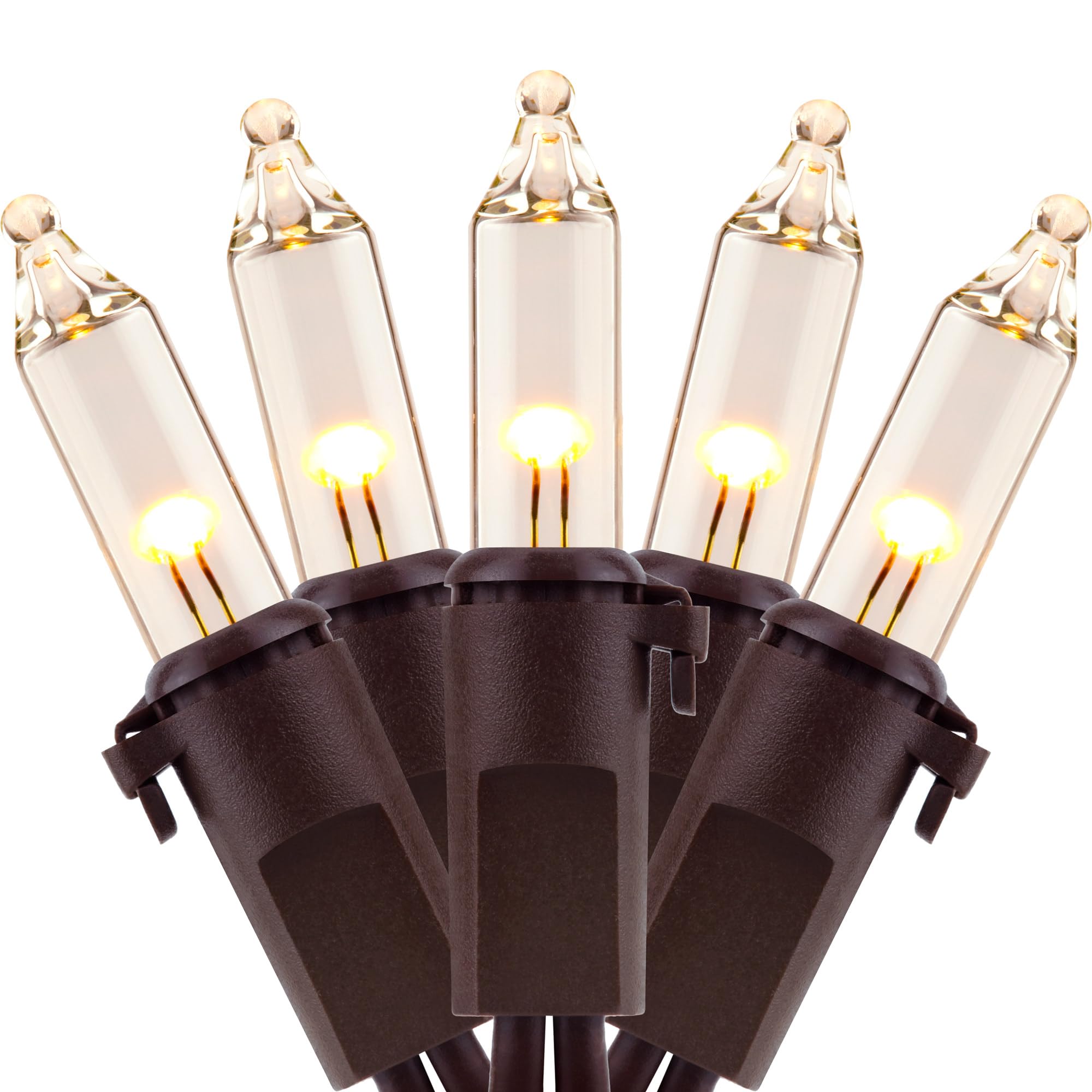 YULETIME 100 Count Mini String Lights, 33ft Brown Wire, Warm White, UL Certified, Copper Wire and Glass Bulbs