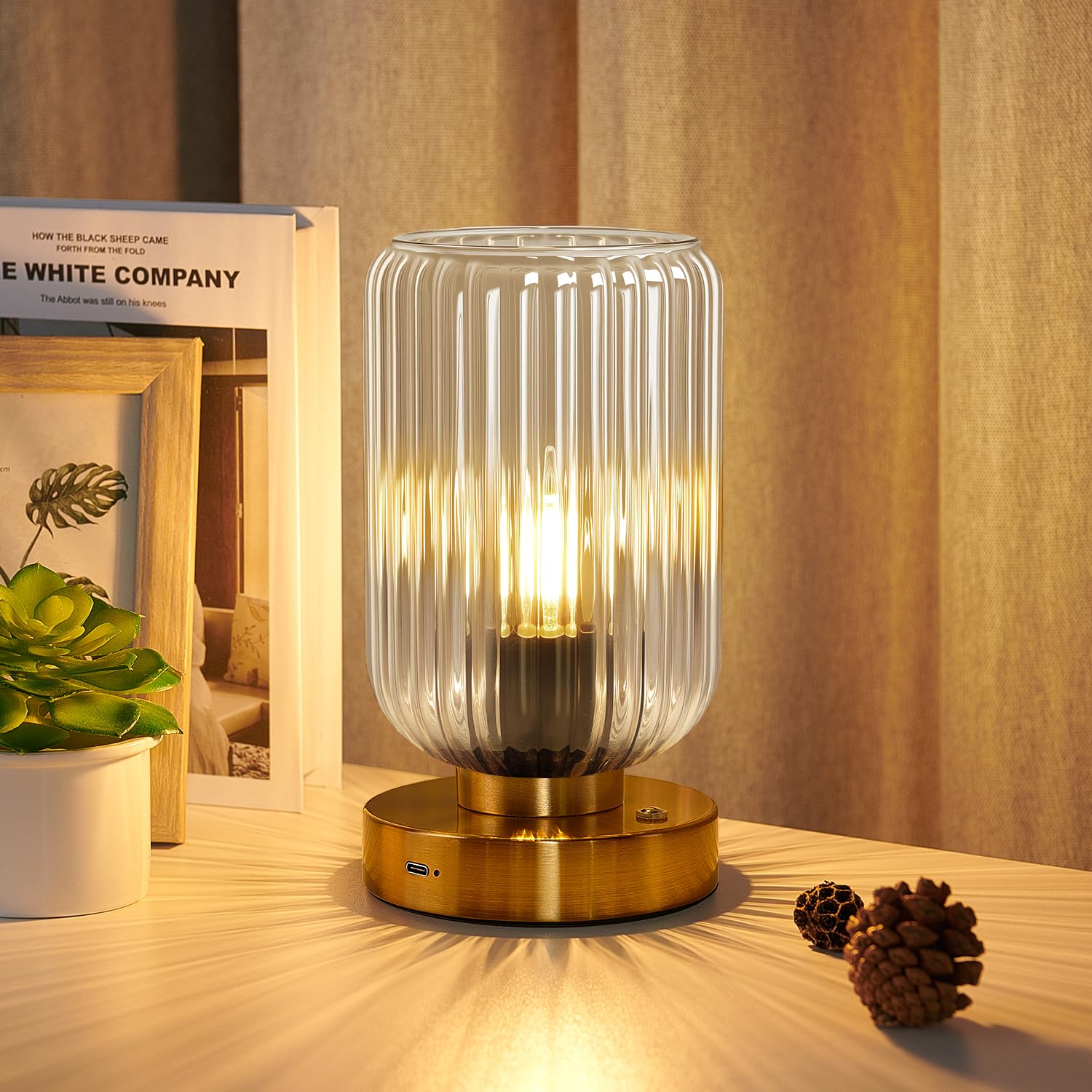 Touch Table Lamp for Nightstand - Small Bedside Lamps for Night Stands Bedroom Living Room, Dimmable Rechargeable Desk Lamp Batt