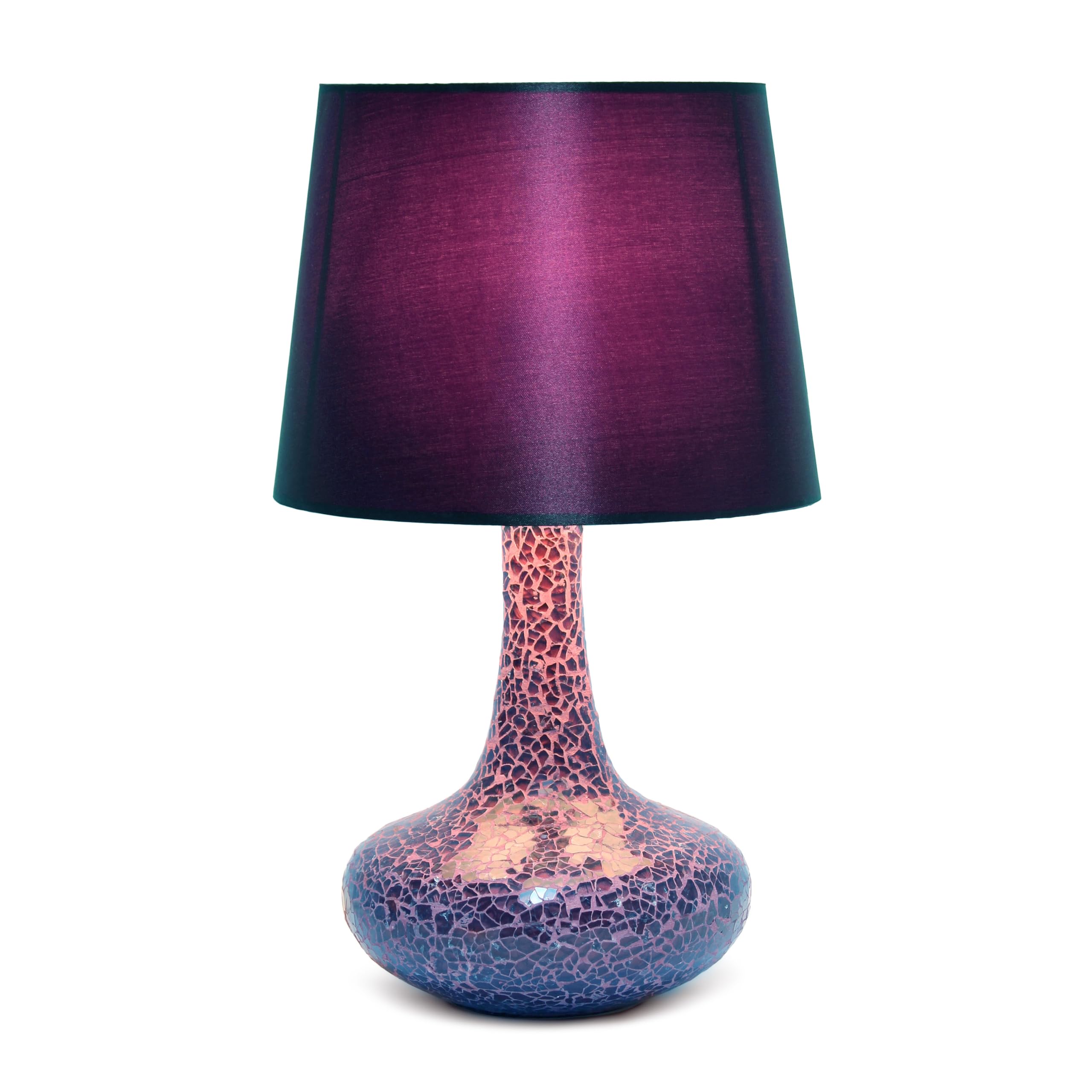 Simple Designs Lt3039-Prp 14.17” Contemporary Mosaic Tiled Glass Genie Standard Table Lamp With Matching Fabric Shade For Home Décor, Bedroom, Living Room, Foyer, Office, Purple