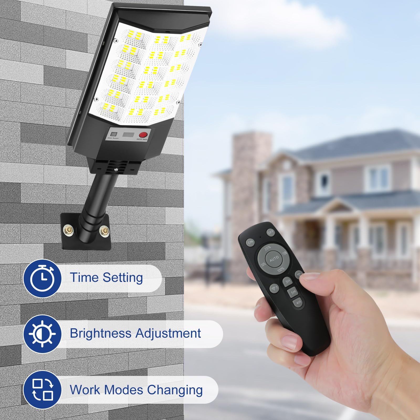 Atoechie Solar Outdoor Lights, Motion Sensor Flood Light, IP66 Waterproof, 6500K, 4 Pack, Black, Model AT3FS4P