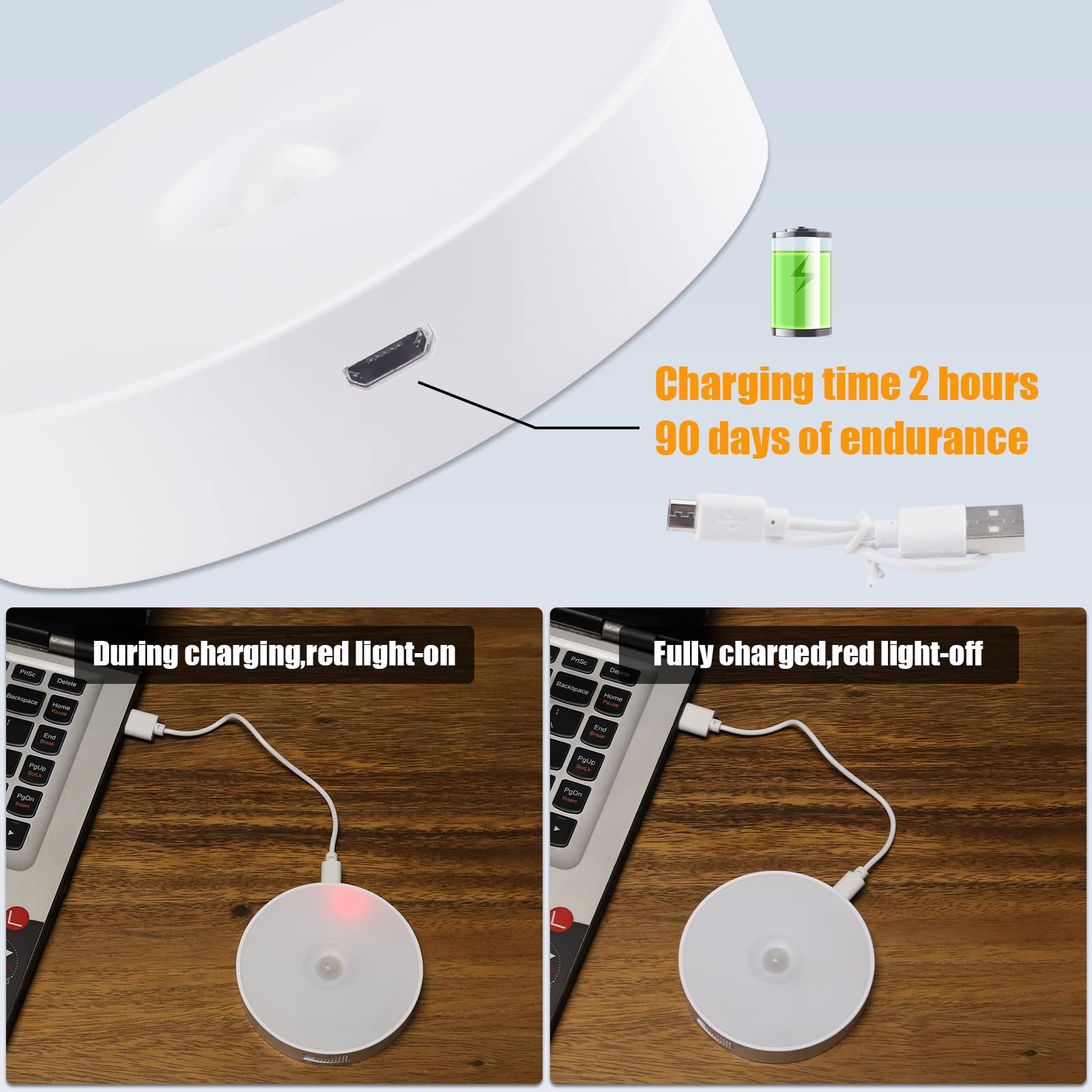 Electight 3 Pack Motion Sensor Light, 8 Leds Rechargeable Night Light, With Usb Cable & Magnetic Patch, 3 Modes, Cordless Safe Wall Light For Kitchen, Bookshelves, Drawers - 3000K Warm White