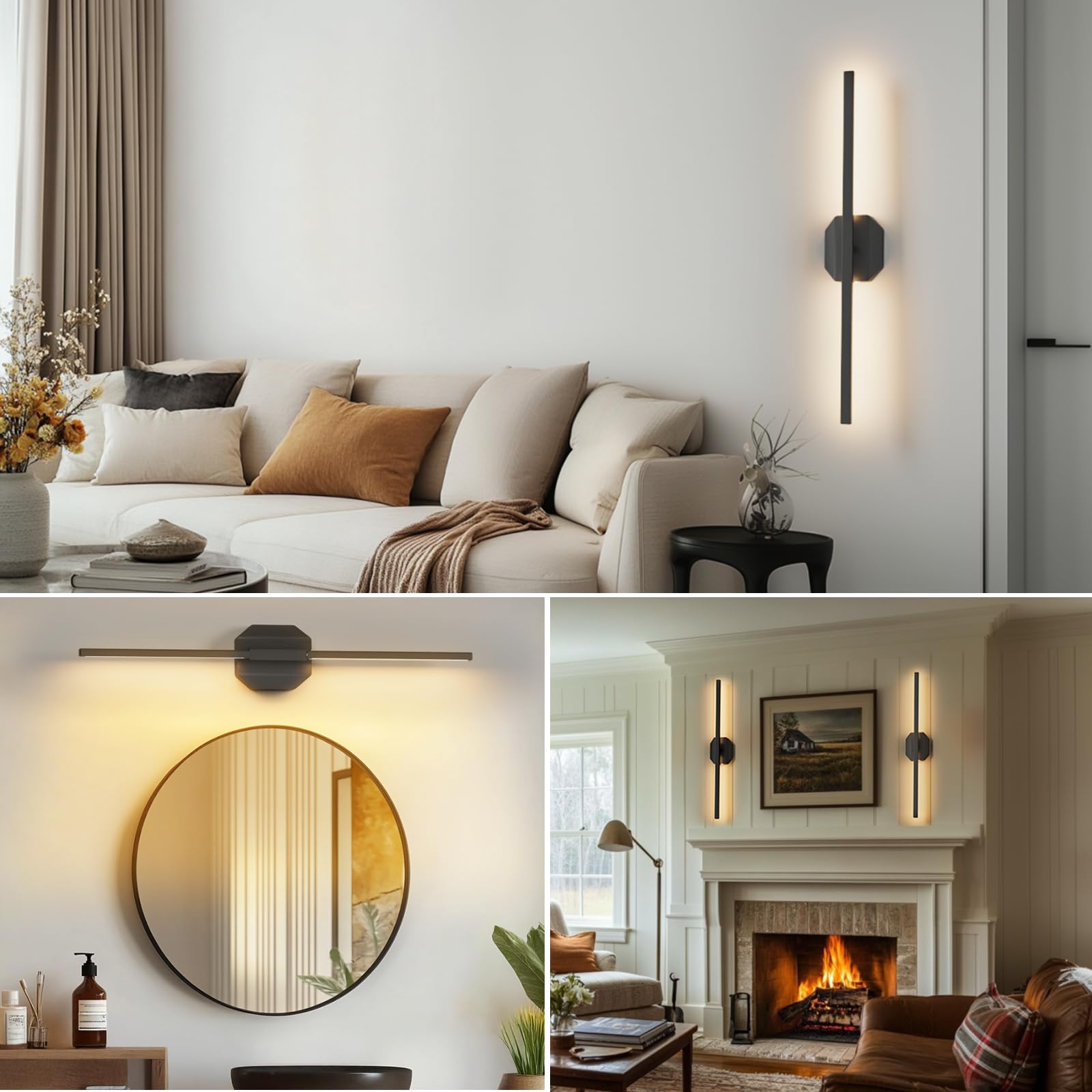 Hunhun Battery Operated Wall Sconce Set Of Two, 28 Inch, Black, Usb Rechargeable, Dimmable 3000K-6000K With Remote Control