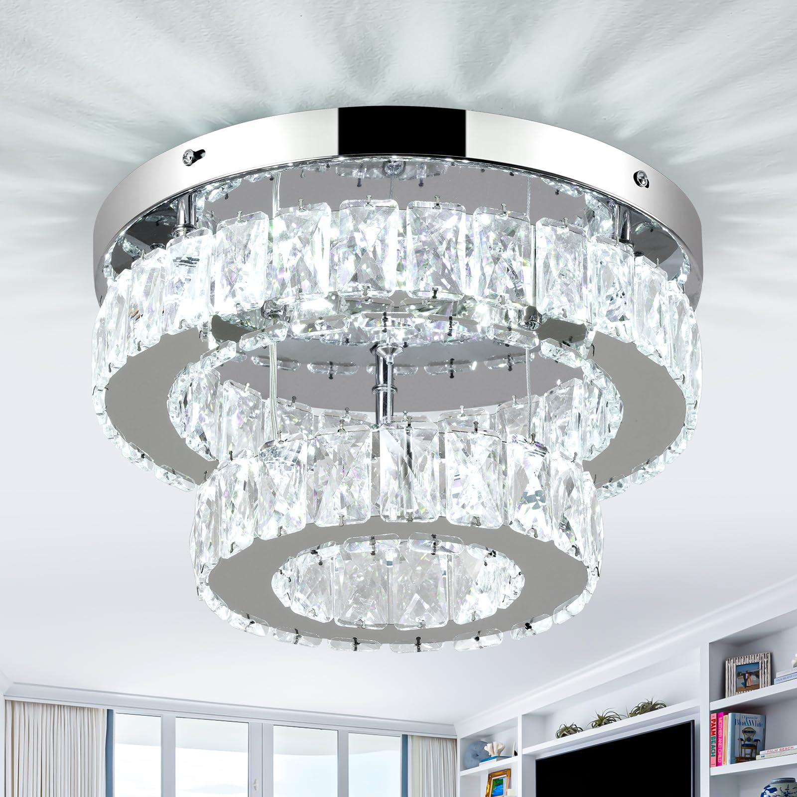 Leontyne 12 Inch Mini Chandelier Led Crystal Ceiling Light 2 Layers Flush Mount Ceiling Light Modern Chandeliers Lighting For Be