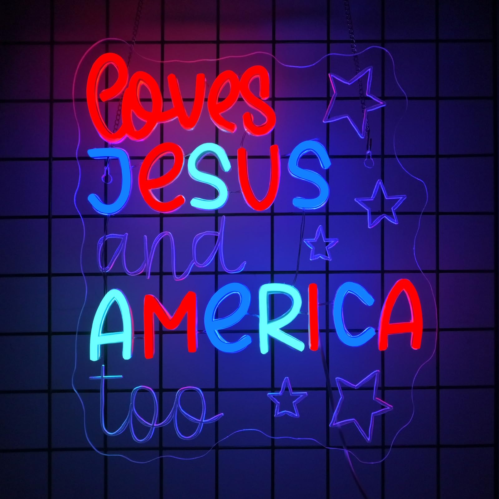 Jurong Jesus Neon Signs For Wall Decor  Loves Jesus And America Too Dimmable Led Neon Light Up Signs  Usb Powered  For Christ Church Wedding  Club  Living Room  Bedroom Gifts  Home  Birthday Party Decor