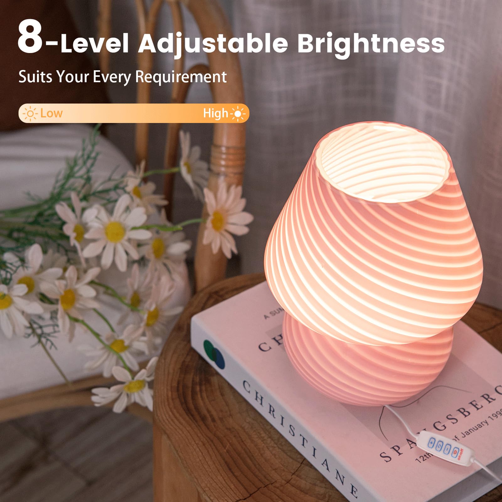 Ularoom Usb Plug-In Mushroom Lamp Small Bedside Table Lamp With 3 Temperature Led Bulb, Free Dimming Nights Light For Bedroom/Li