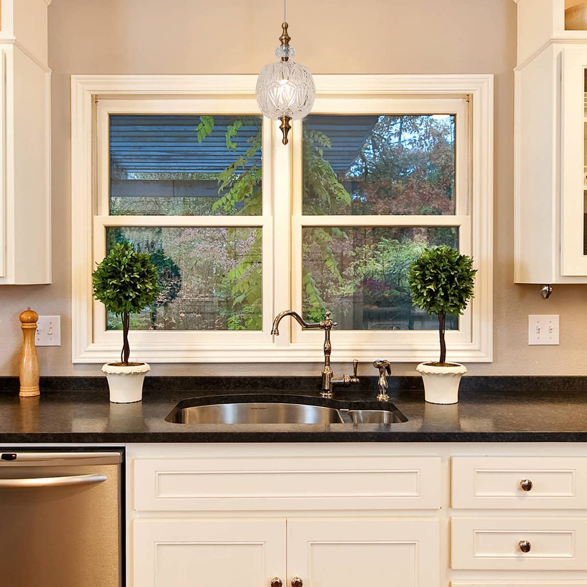 Tlolgt Antique Delicate Decorative Pattern Glass Ceiling Pendant Lighting Adjustable Mini Pendant Light For Kitchen Island Dinin