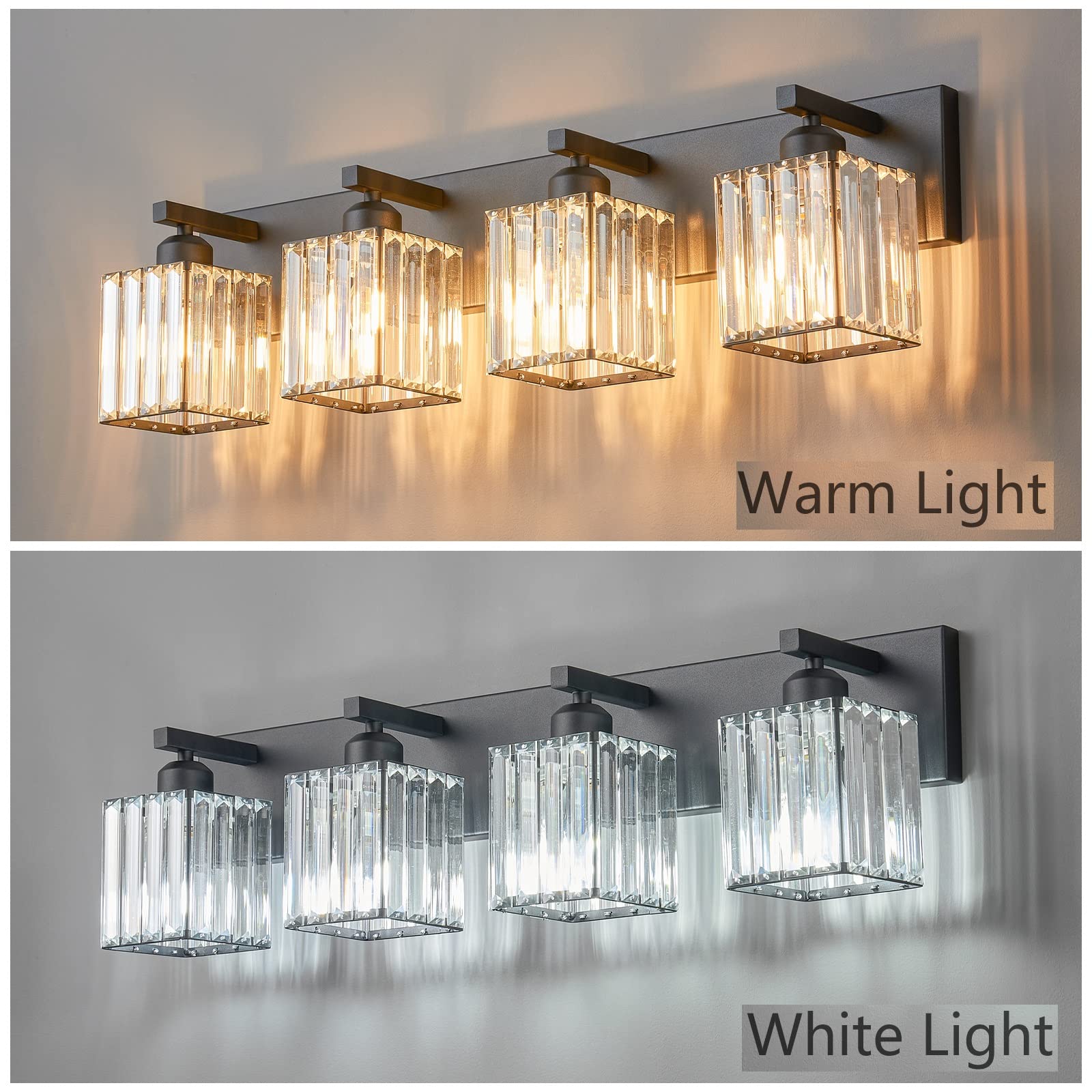 FDPBY Modern 4-Light Bathroom Vanity Light Fixture, Black Metal, Model JW-002
