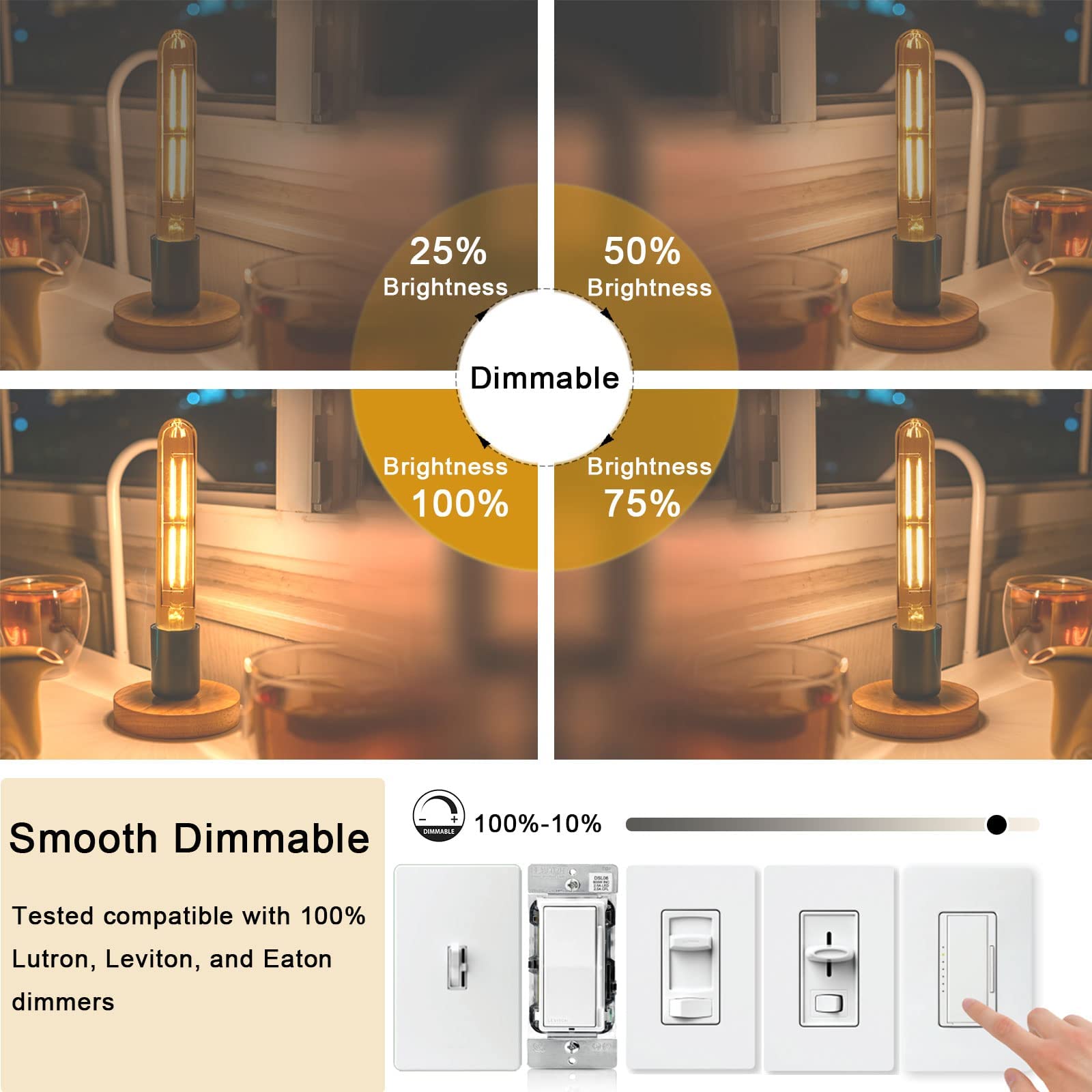 NOVELUX E26 LED Bulb 6W Dimmable 2700K Soft White Glass 7.3 Inch 2 Pack