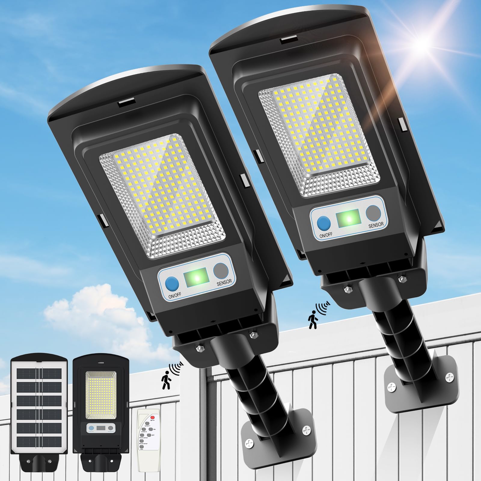 Solar Street Lights Outdoor, 20000LM Waterproof Motion Sensor Powered Solar Light, 6500K Dusk to Dawn LED Flood Light with Remot