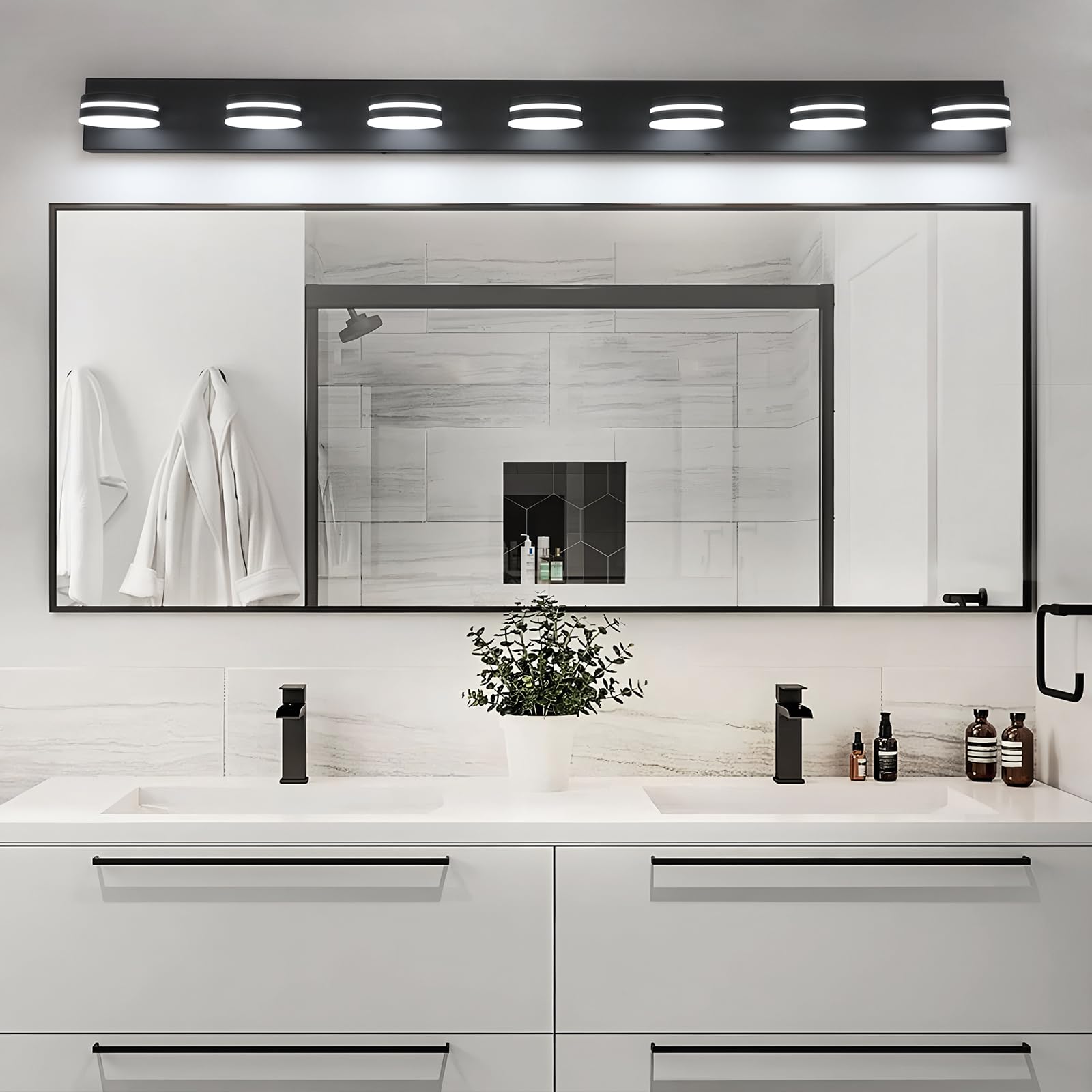 Bicrink 7-Light Bathroom Vanity Light Over Mirror  Matte Black Led Vanity Lighting Fixtures  Modern Bathroom Wall Light Fixtures With 360Rotating Lamp Head (Cool White 5500K)