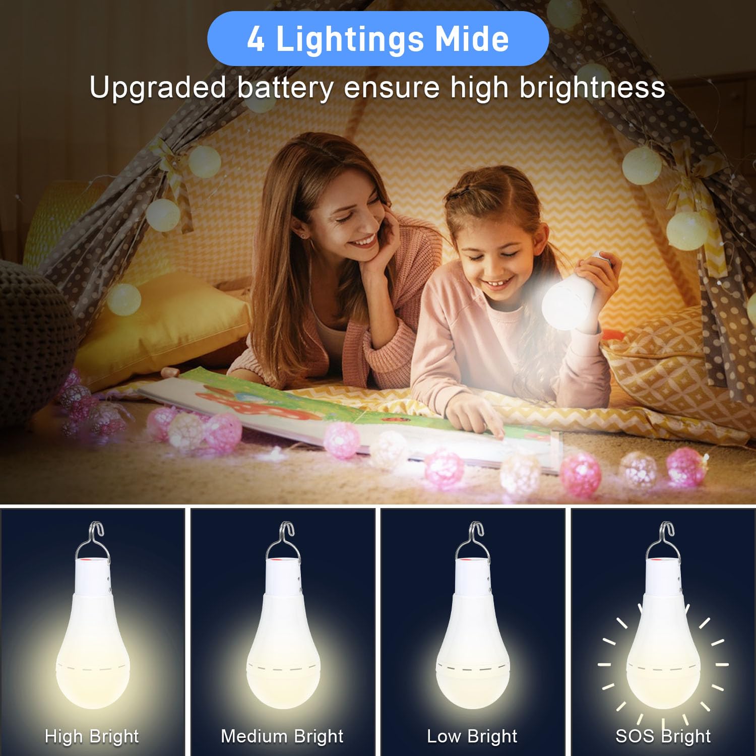Henmeili Solar Light Bulbs Solar Powered Light Portable Emergency Led Bulb Waterproof For Camping Tent Indoor Outdoor Shed Night