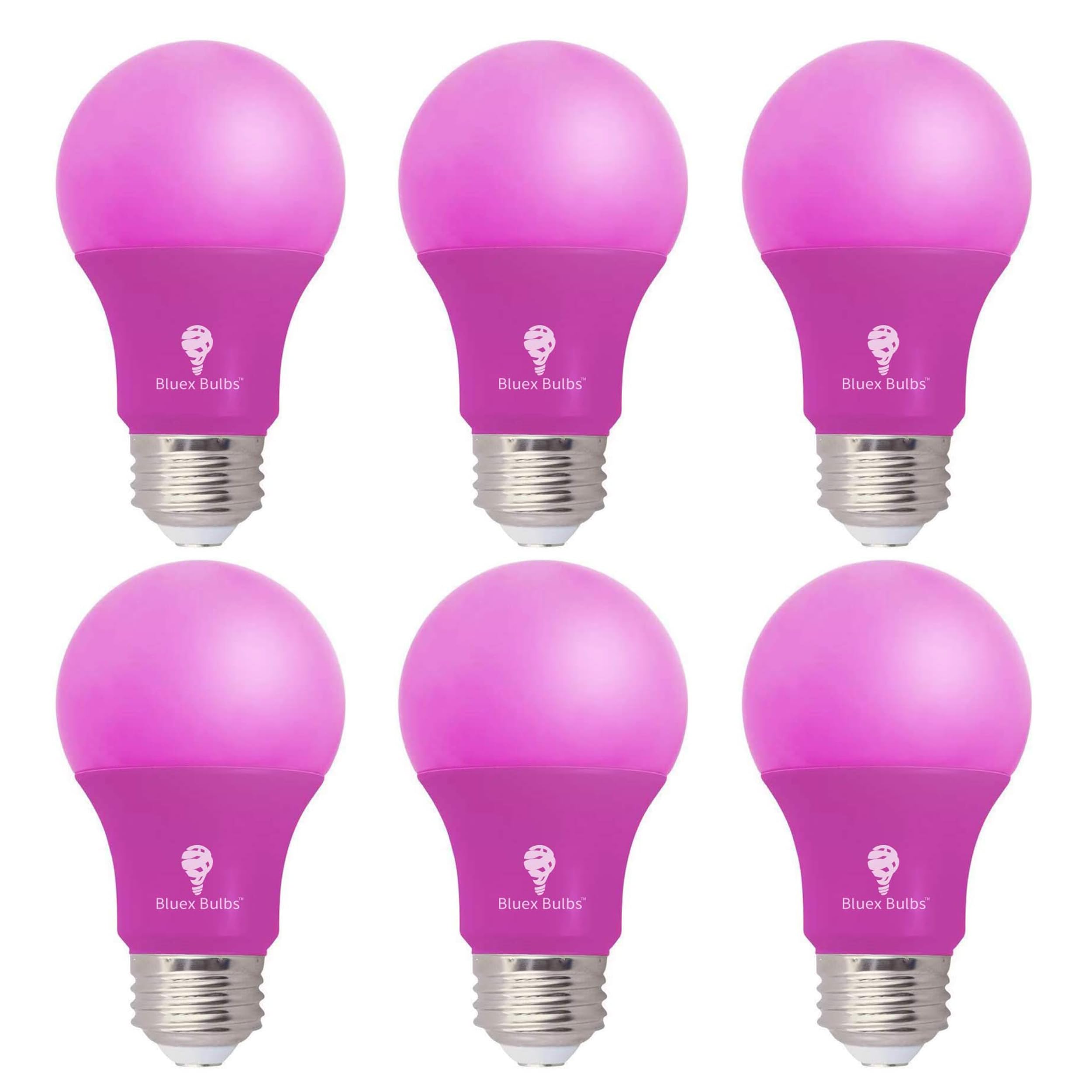 Bluex Bulbs 6 Pack Led A19 Pink Light Bulb - 9W (60Watt Equivalent) - E26 Base Pink Led Bulb, Party Decoration, Porch, Home Ligh