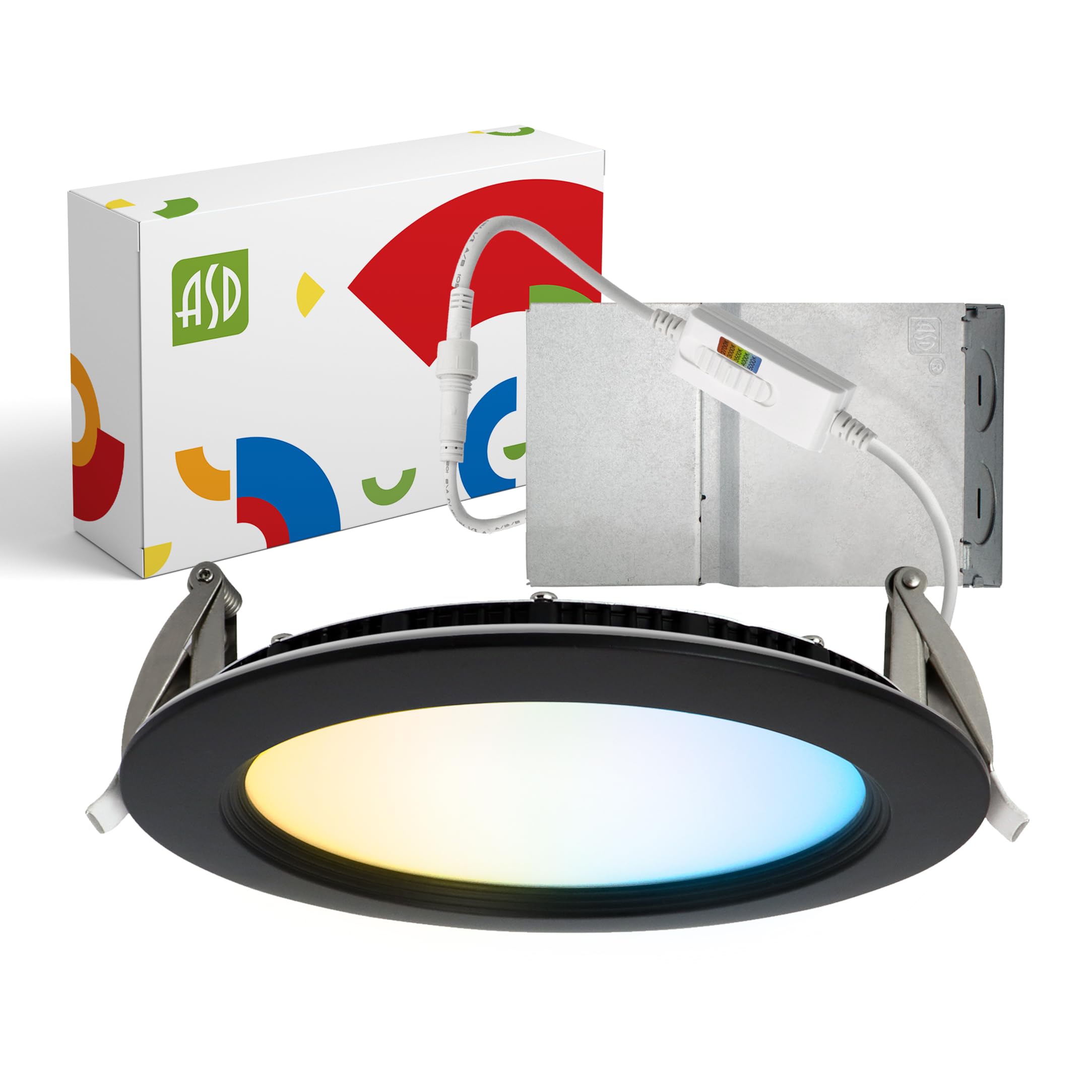 ASD Recessed Lighting 6 Inch Round Commercial LED Downlight, Mini Panel Baffle Trim, 15W 120-277V, 5 CCT Selectable 2700K/3000K/