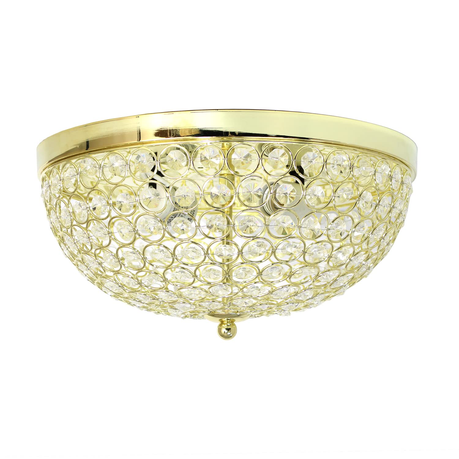LALIA HOME Crystal Glam 2 Light Ceiling Flush Mount, Gold, 13x13x6.5 inches, Model LHM-2000-GL