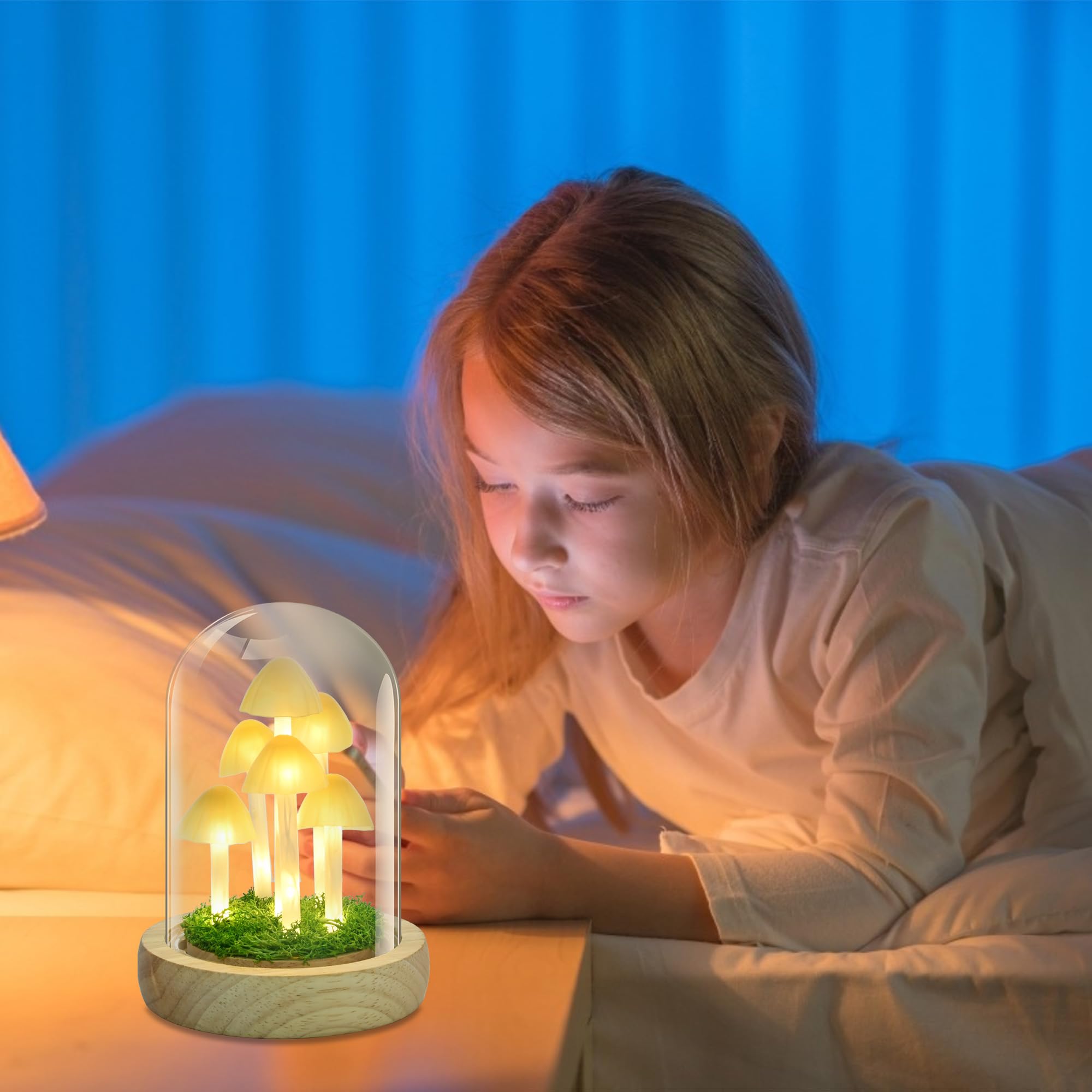 QUELIEN Mushroom Lamp - LED Light in Glass Dome, Yellow - Perfect Gift for Home Decoration, Living Room, Office, Bedroom, Kitchen