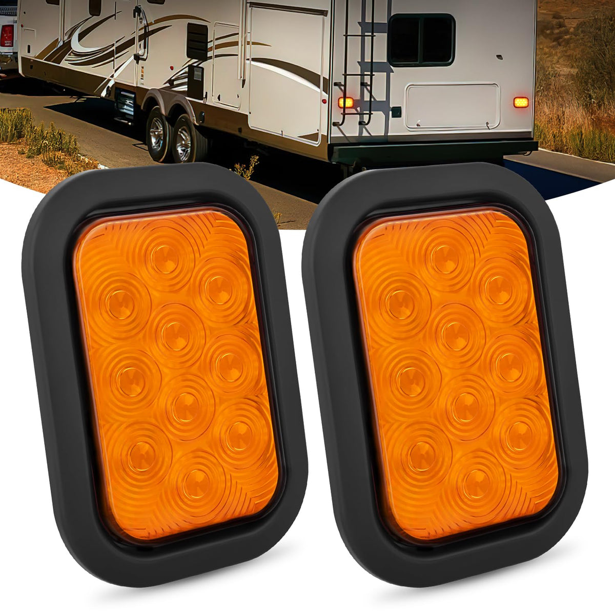 Nilight 5    X 3    Rectangular Trailer Tail Light 2 Pcs Amber 10 Led Turn Signal Lights Ip67 Waterproof W/Flush Mount Grommets 