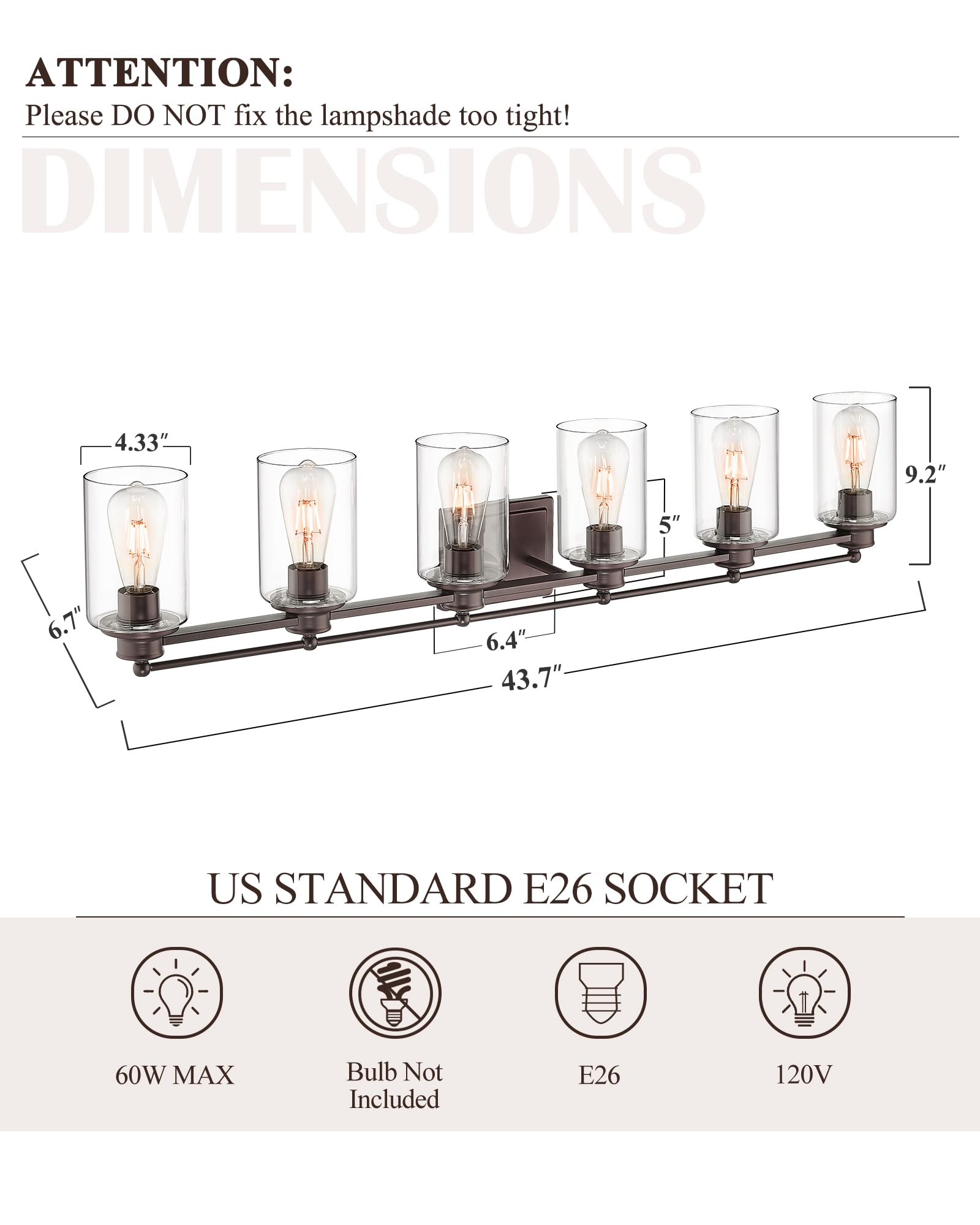 Hwh Bathroom Lighting Fixtures Over Mirror 6 Light Oil-Rubbed Bronze Wall Vanity Lights With Clear Glass Shade  5Hlt63B-6W Orb