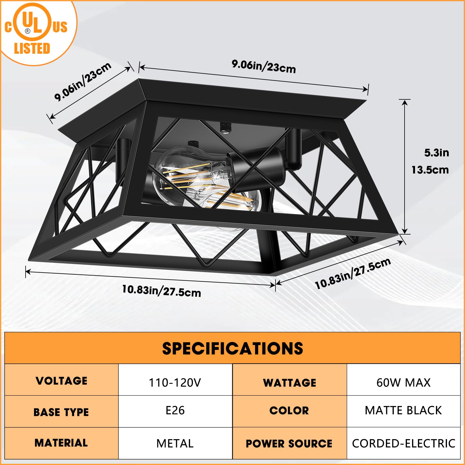 Fadimikoo 2-Light Black Flush Mount Ceiling Light Fixture, Industrial Hallway Light Fixtures Ceiling Mount For Farmhouse Kitchen