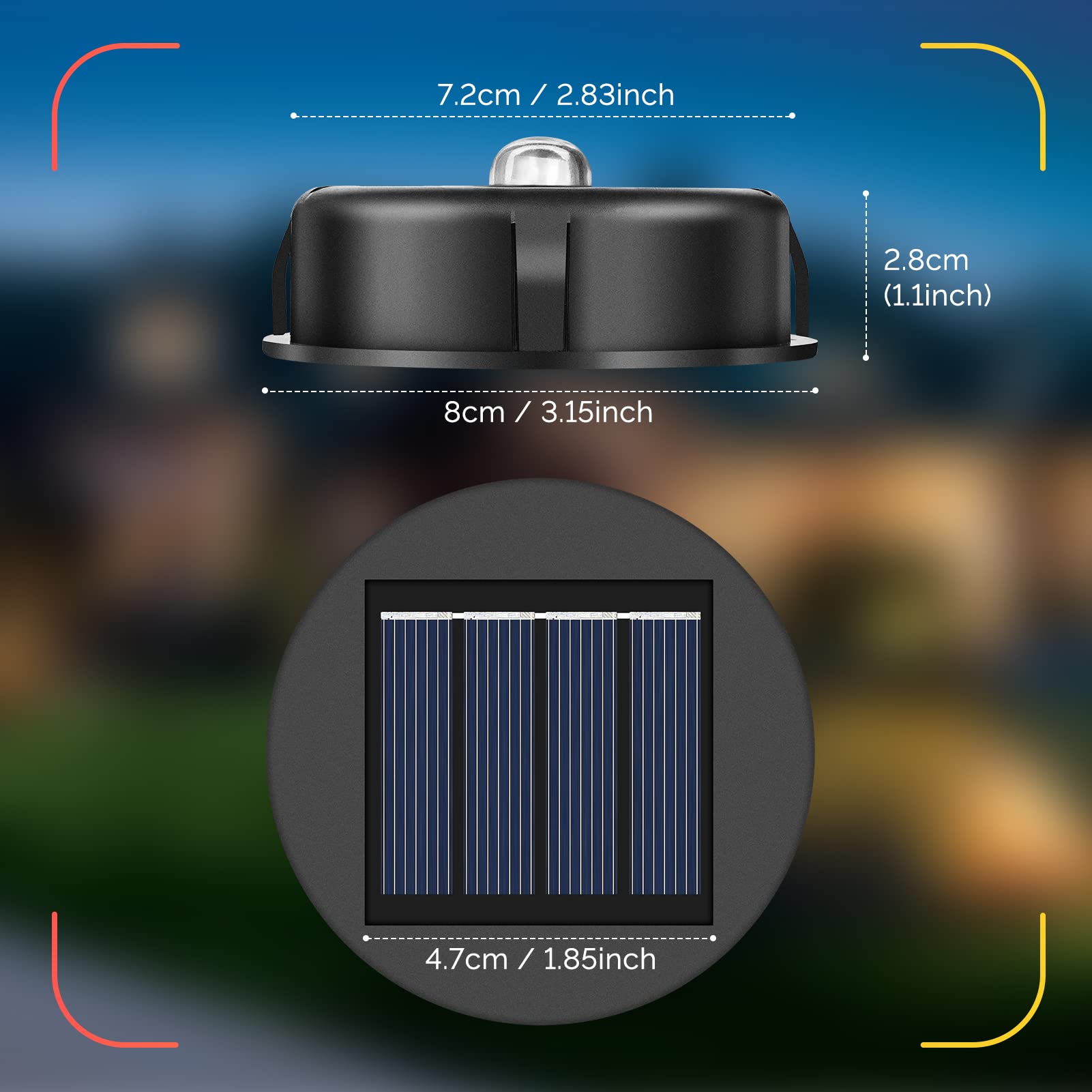 ELUTENG 4 Pack Solar Light Replacement Tops, Waterproof LED Lantern Lids, 3.15 Black, Warm White Lighting for Outdoor Use