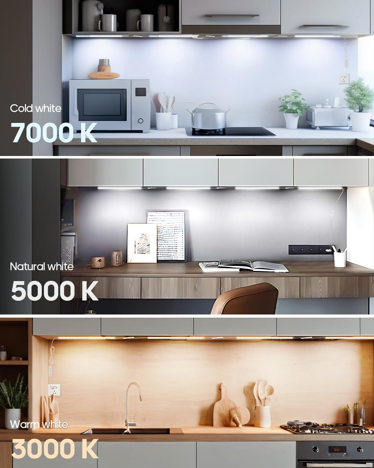 Goodea LED Under Cabinet Lights, Dimmable 12in Ultra Thin, 3 Color Temperatures, Plastic, Model MKU06-2