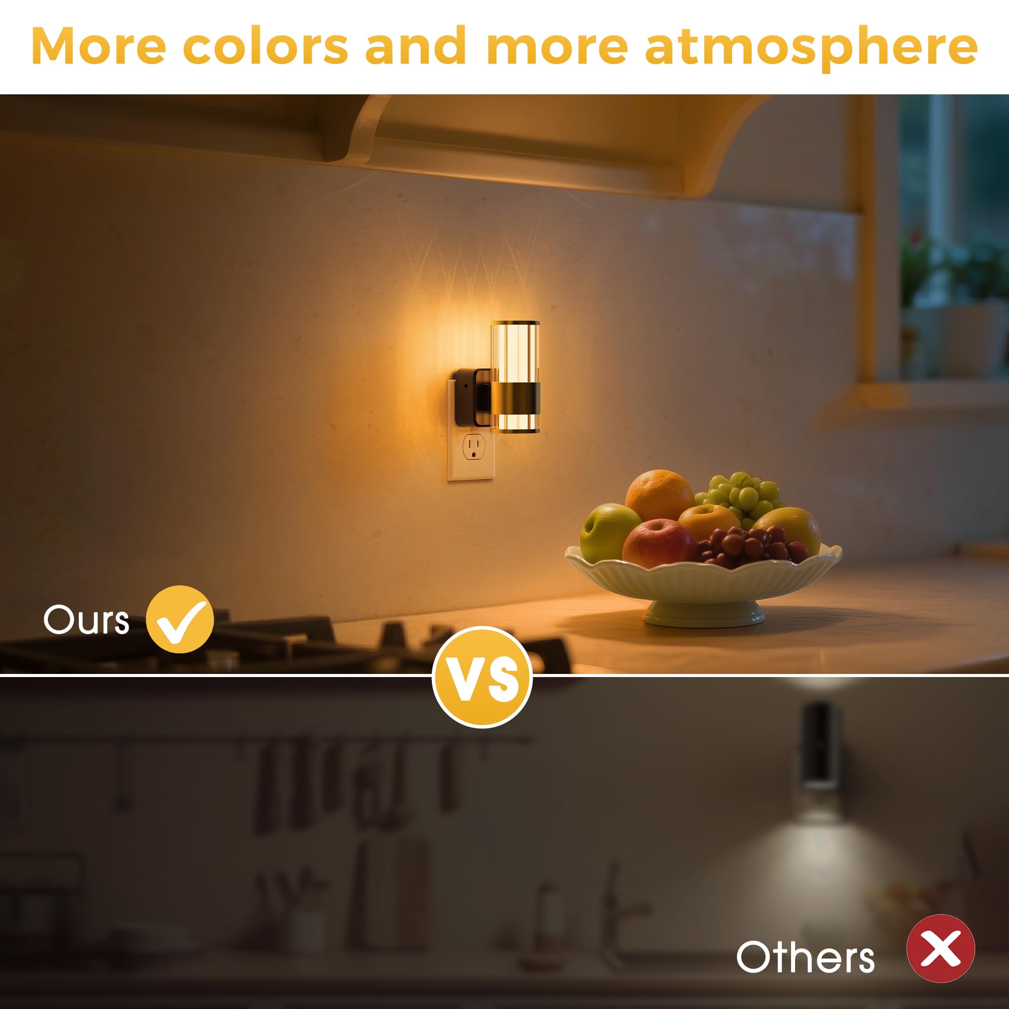 L LOHAS LED Night Light 10-Color RGB Adjustable 2 Pack Plastic Gold Ring-Stripe Model A-GY22509US-2