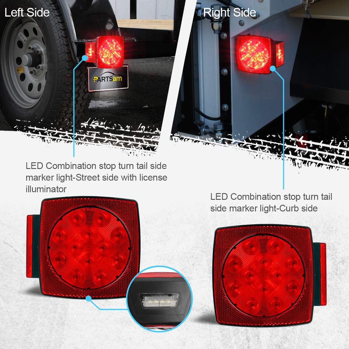 Partsam 12V Submersible Square LED Trailer Light, Red, IP68, DOT Compliant, for Trailers Under 80", Model 4332989291