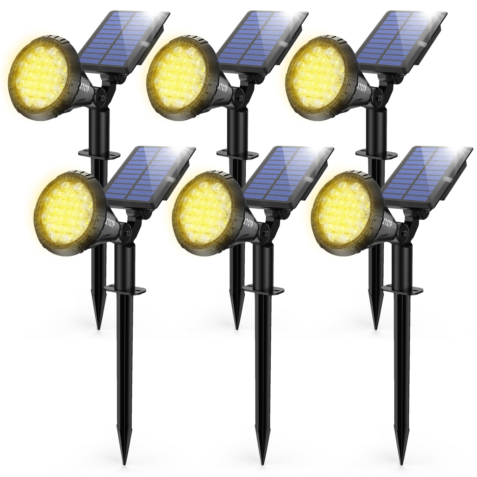 Xtgtp Solar Spot Lights Outdoor, 21 Leds, Ip67 Waterproof, Warm White, 6 Pack - 2-In-1