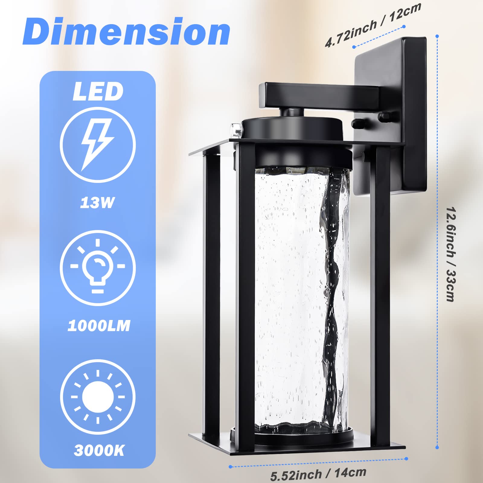 Led Dusk To Dawn Outdoor Light Fixtures - 2 Packs Modern Porch Lighting With Attractive Glass, 13W 3000K Led Exterior Sconce Wal