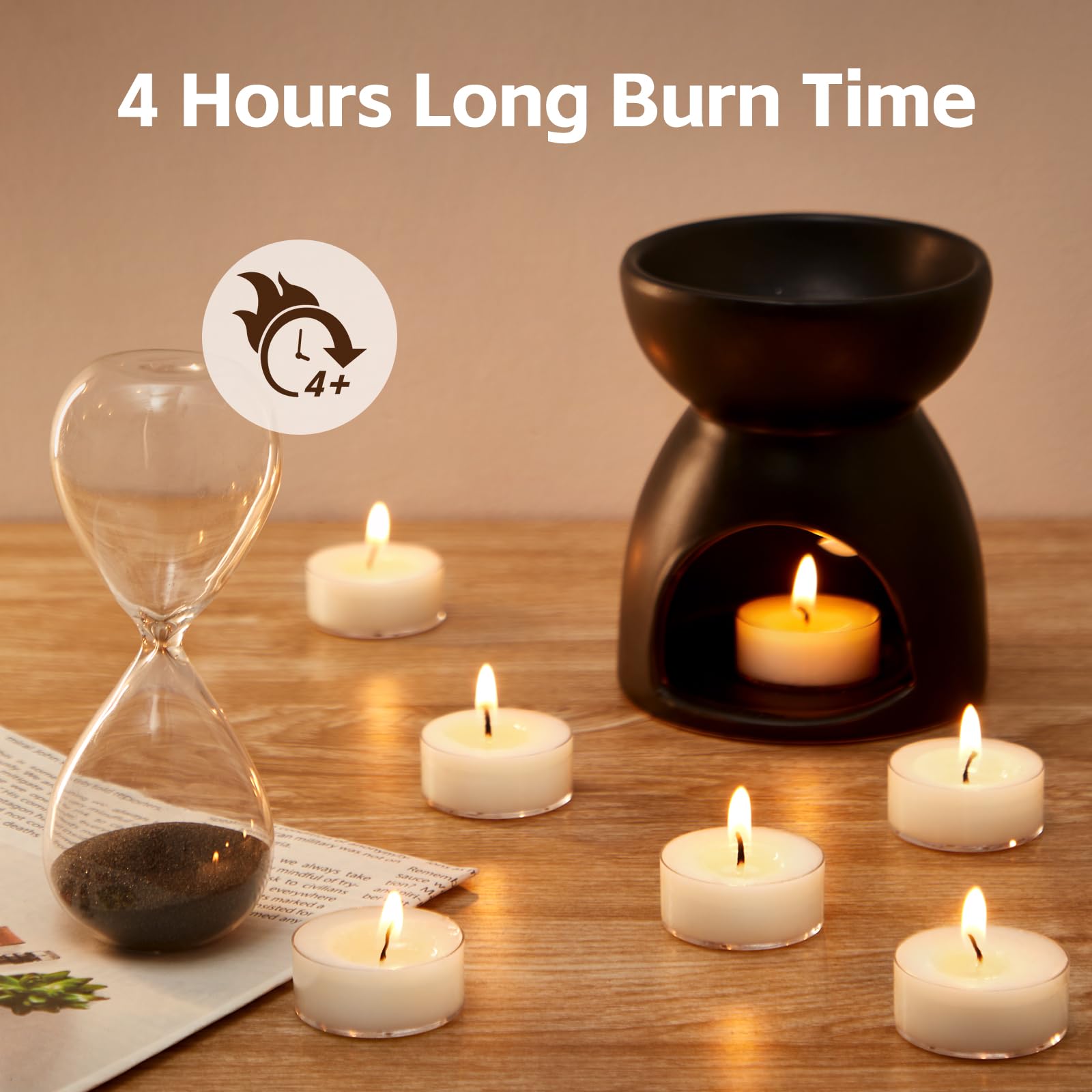 Hypmis Unscented Soy Tea Lights Candles 100 Pack Bulk, 4 Hours Long Burning White Tea Lights,Non-Paraffin, Smokeless, Mini Tealight Votive Candles For Wedding, Table Centerpiece, Party, Christmas