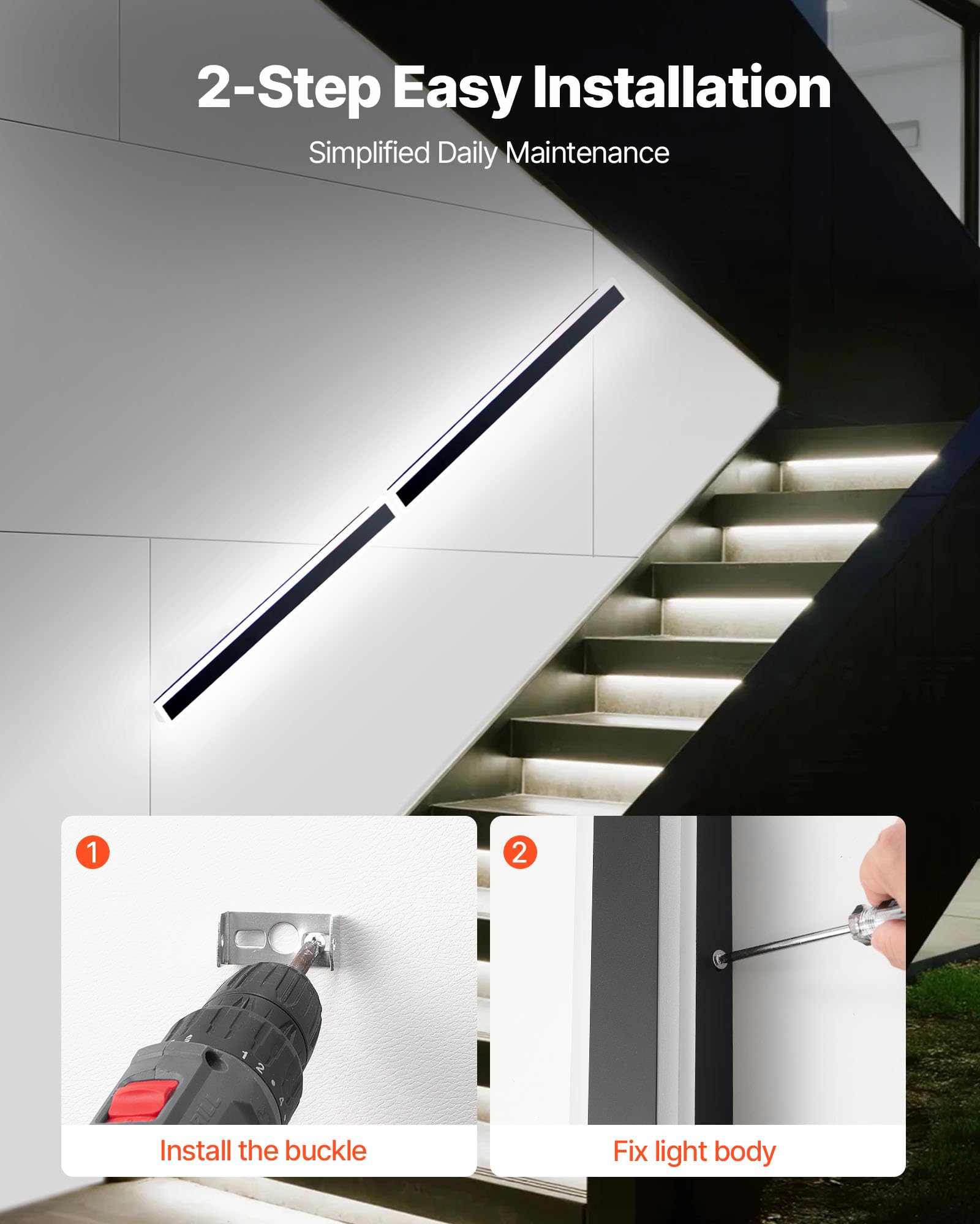 VEVOR Outdoor Wall Lights, 2 Pack, 39.4 Inch Long RGB Modern Exterior Wall Sconce Light Fixtures, 2700K-6000K, IP65 Waterproof A