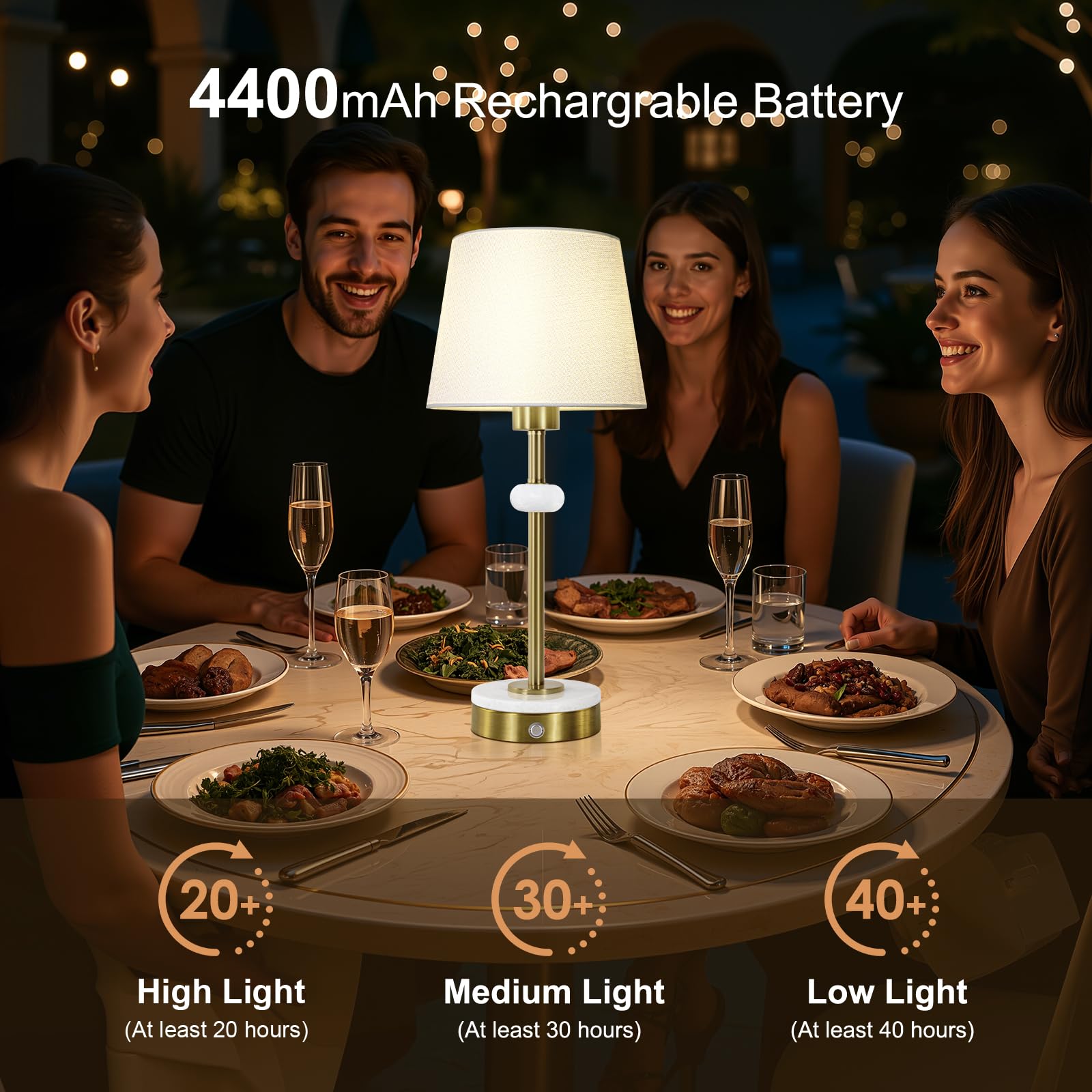 Gold Cordless Table Lamp Set Of 2 With Touch Dimmer,Rechargeable Table Lamp With Linen Shade,4400Mah Rechargeable Battery Powere