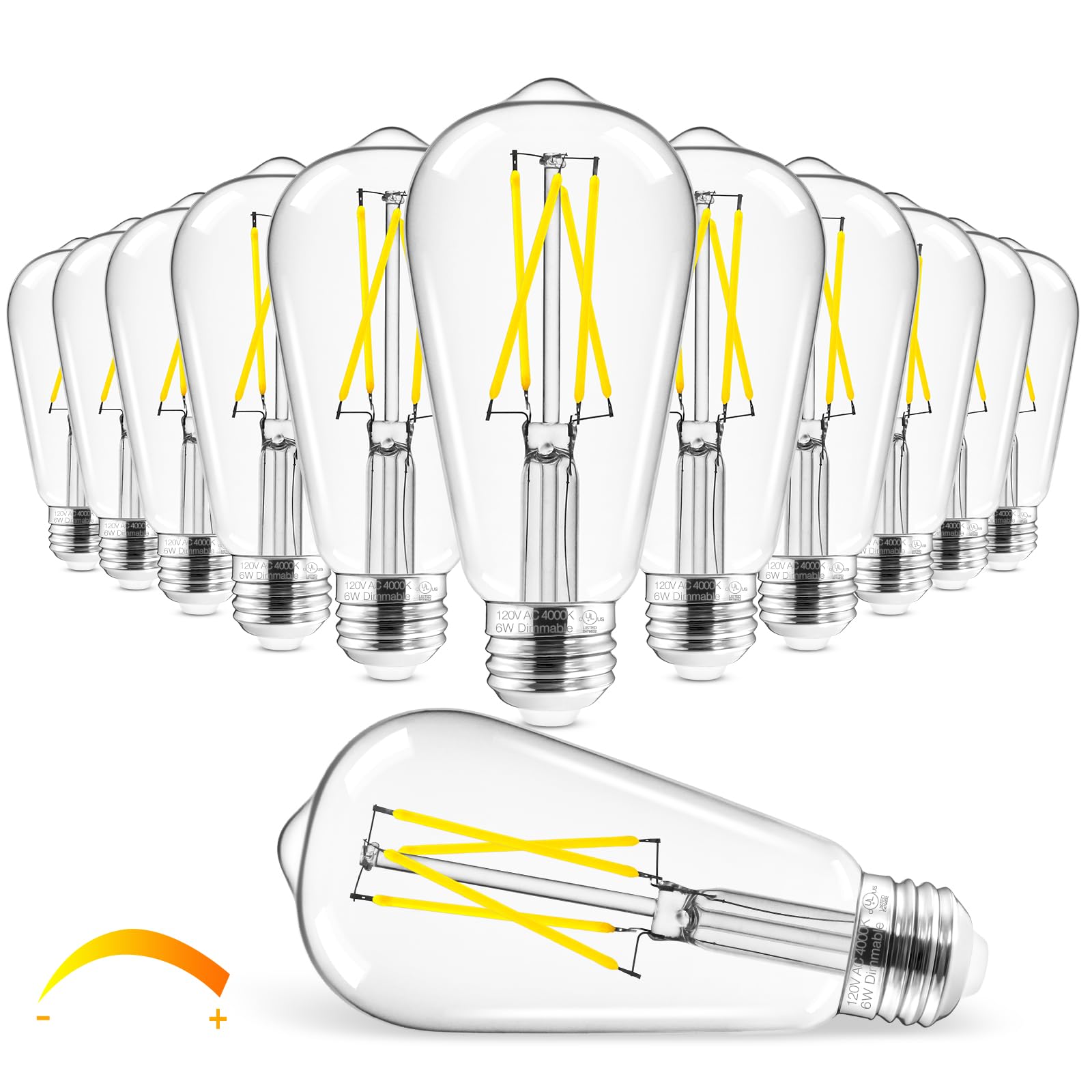 Hizashi Vintage LED Edison Bulb Dimmable, 6W Equivalent 60W, 4000k Neutral White, E26 Base Led Light Bulbs, 700LM, High CRI 95+ Eye Protection, Clear Glass, Pack of 12