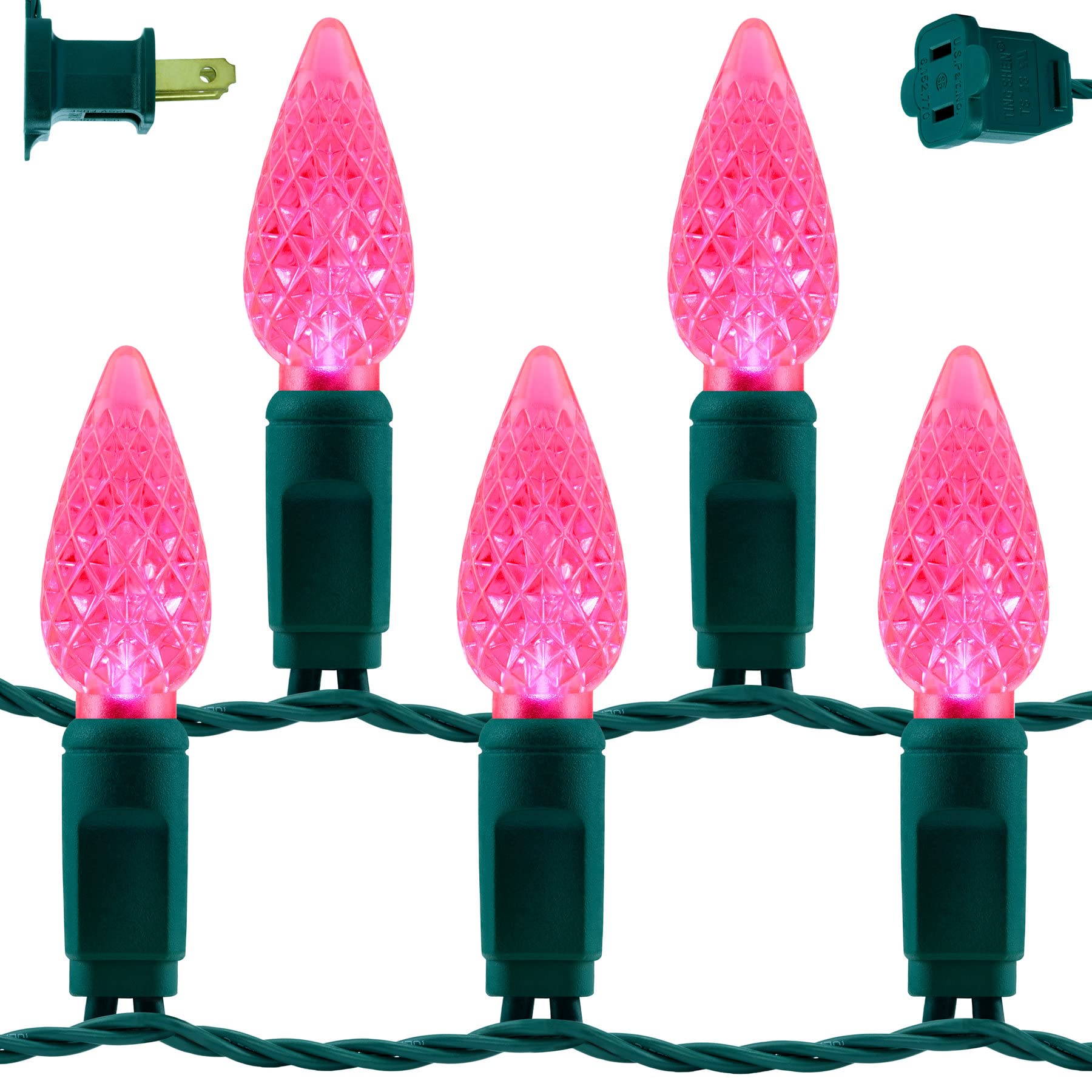 Yuletime Pink C6 Strawberry Led Christmas Lights, 33 Ft 100 Count 4'' Spacing One-Piece High Waterproof Ul Certified String Ligh