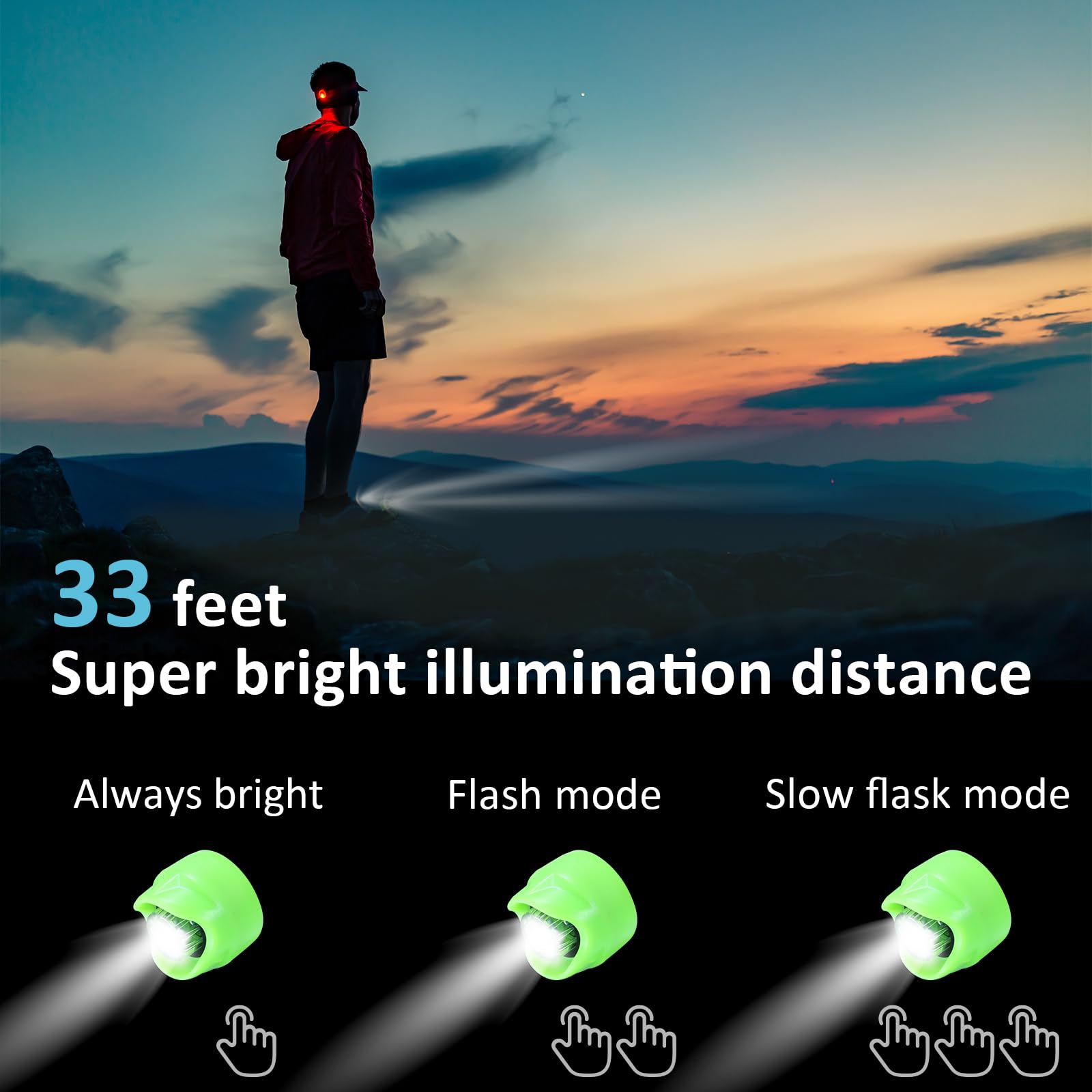 RAHAN Rechargeable Headlights - 2pcs LED Flashlights for Shoe Charm, 3 Light Modes, Green, Plastic, Model: Headlights-Green