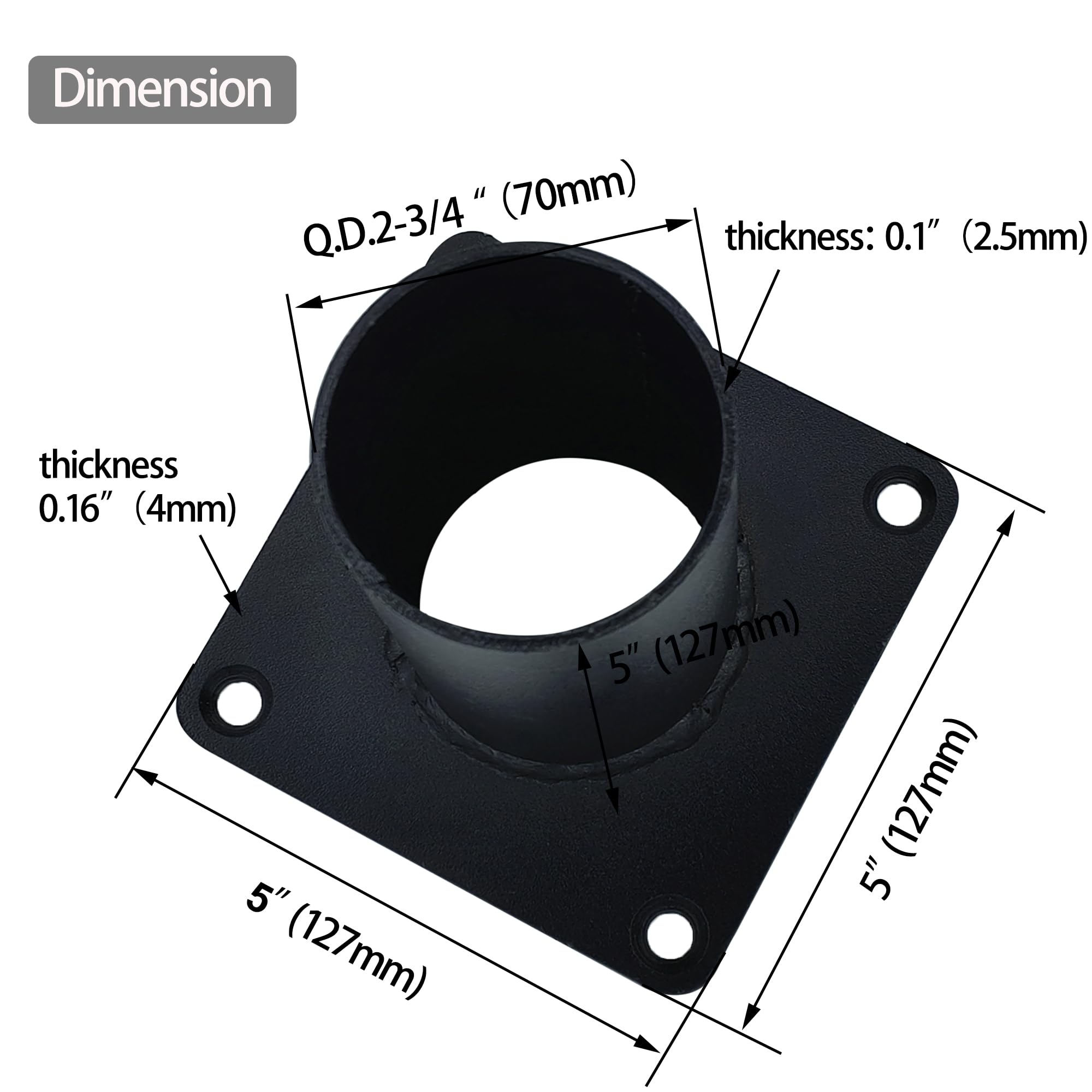 MiDive 3 Inch Pier Mount Base - Heavy Duty Black Metal Post Light Bracket for Mailbox, Light Pole, Flagpole