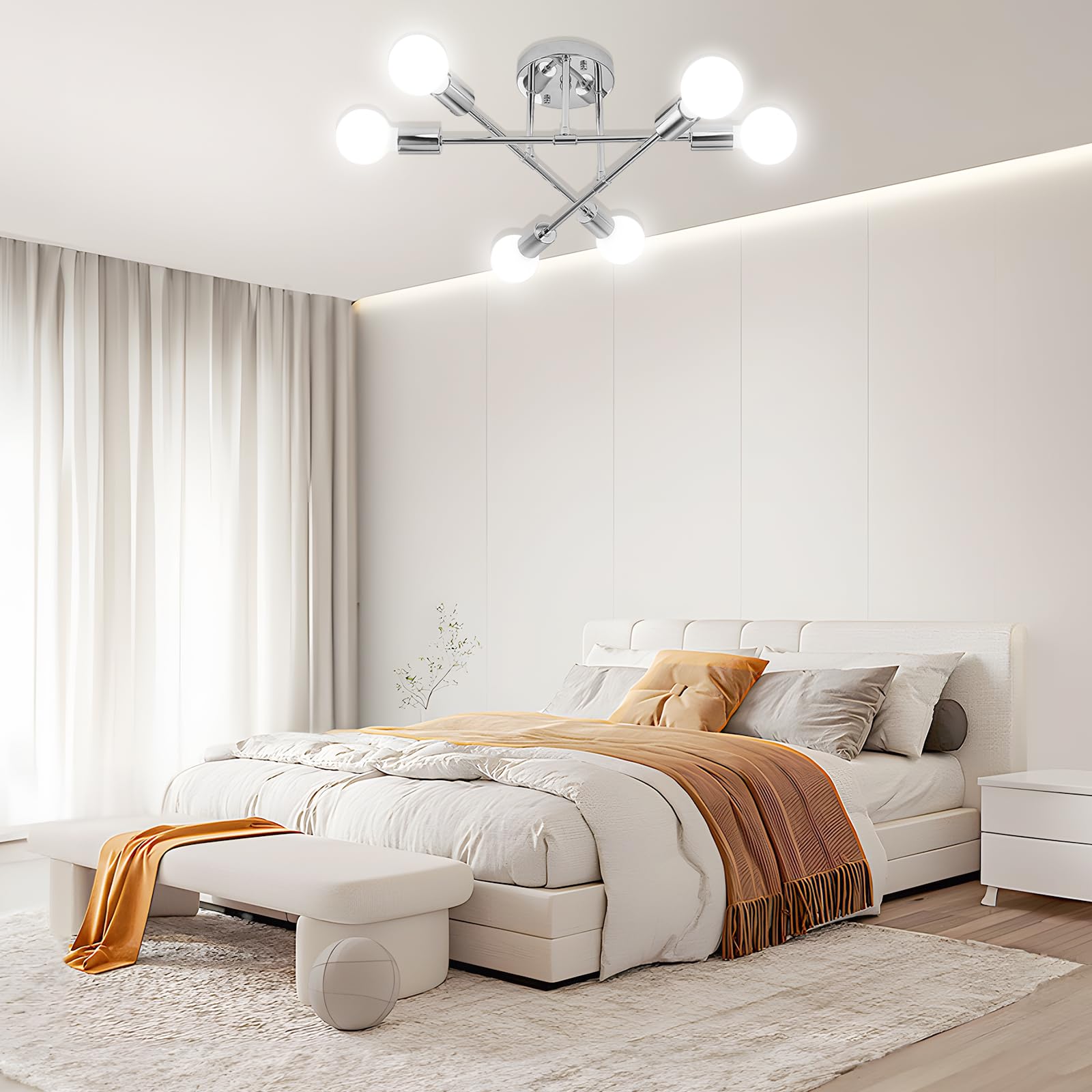 Dellemade Modern Sputnik Chandelier, 6-Light Ceiling Light,Flush Mount Ceiling Light Fixture For Bedroom,Dining Room,Kitchen,Off