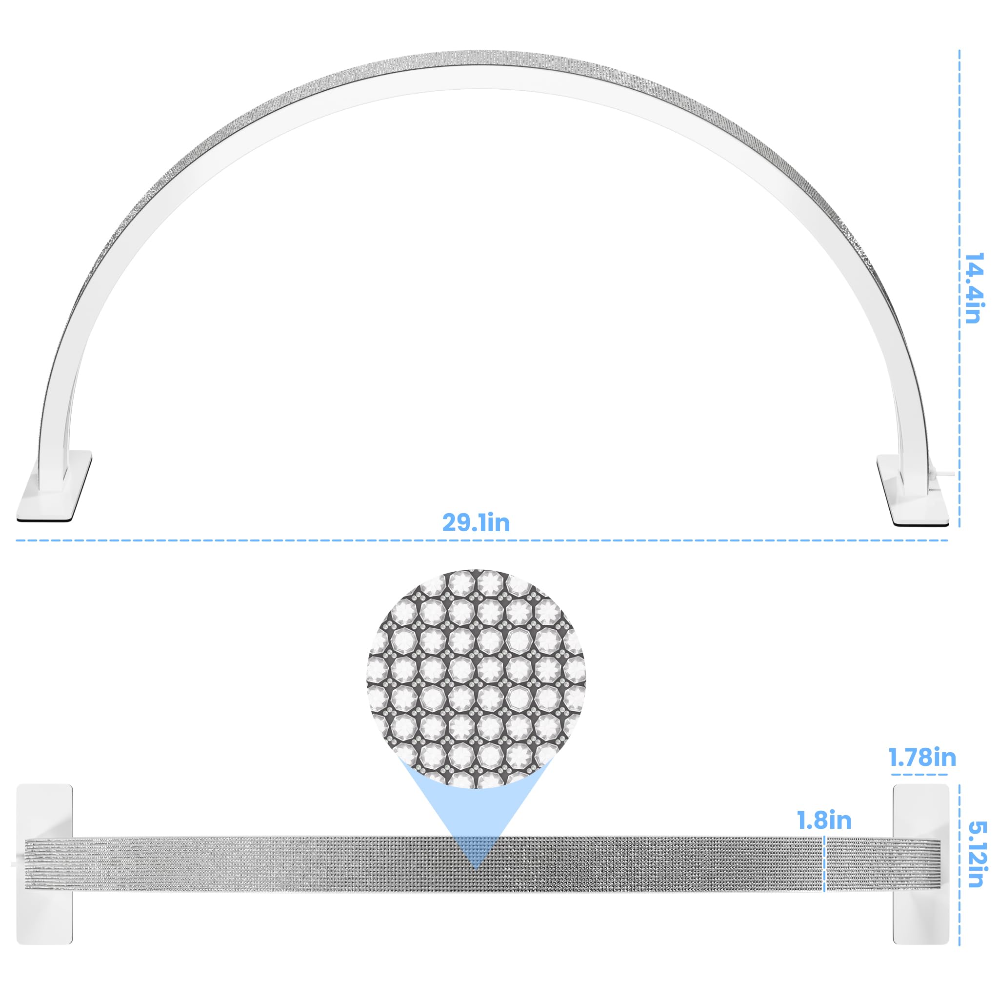 gelpal Large Half Moon LED Desk Lamp, 48W, Glass, 30in, Color Temperature 2700K-6000K, Silver, Model YHL-710-C