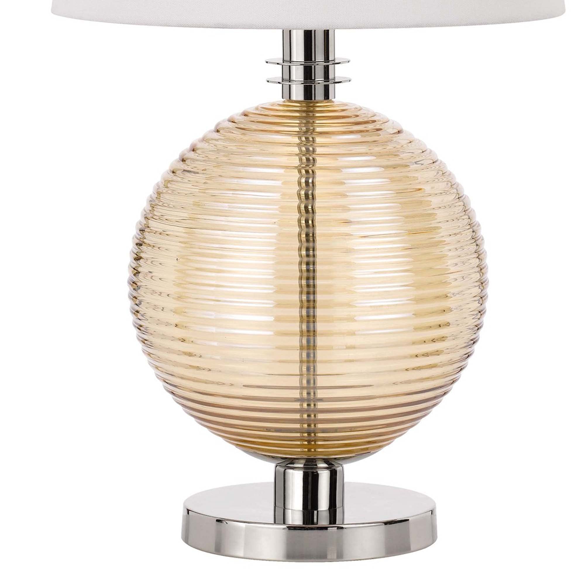 Benzara Table Lamp with Textured Glass Ball Accent, Model BM241799, White and Chrome