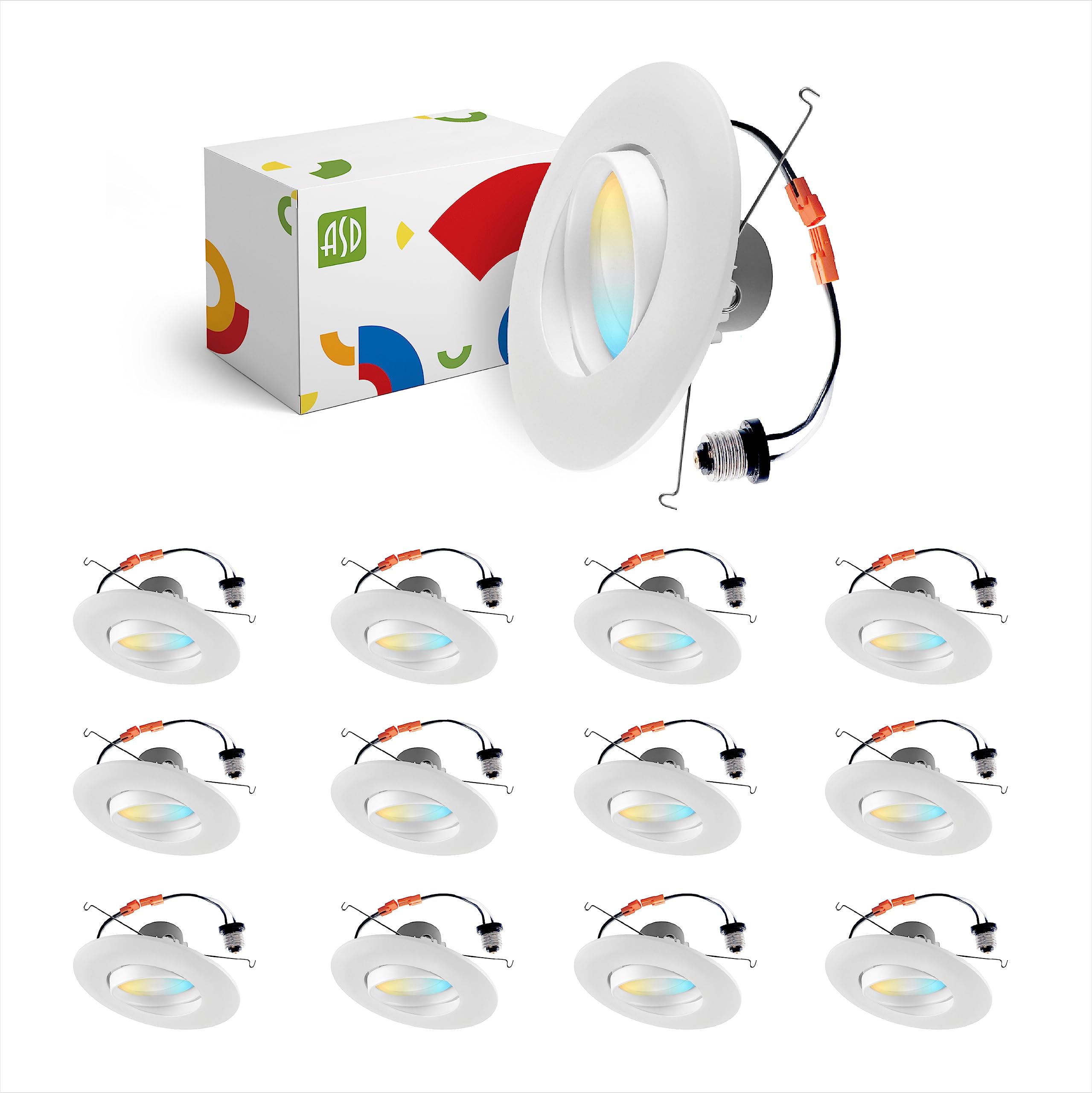 ASD 6 Inch Gimbal Retrofit LED Recessed Light 15W 5000K Daylight 1060 Lm Dimmable Aluminum 12 Pack